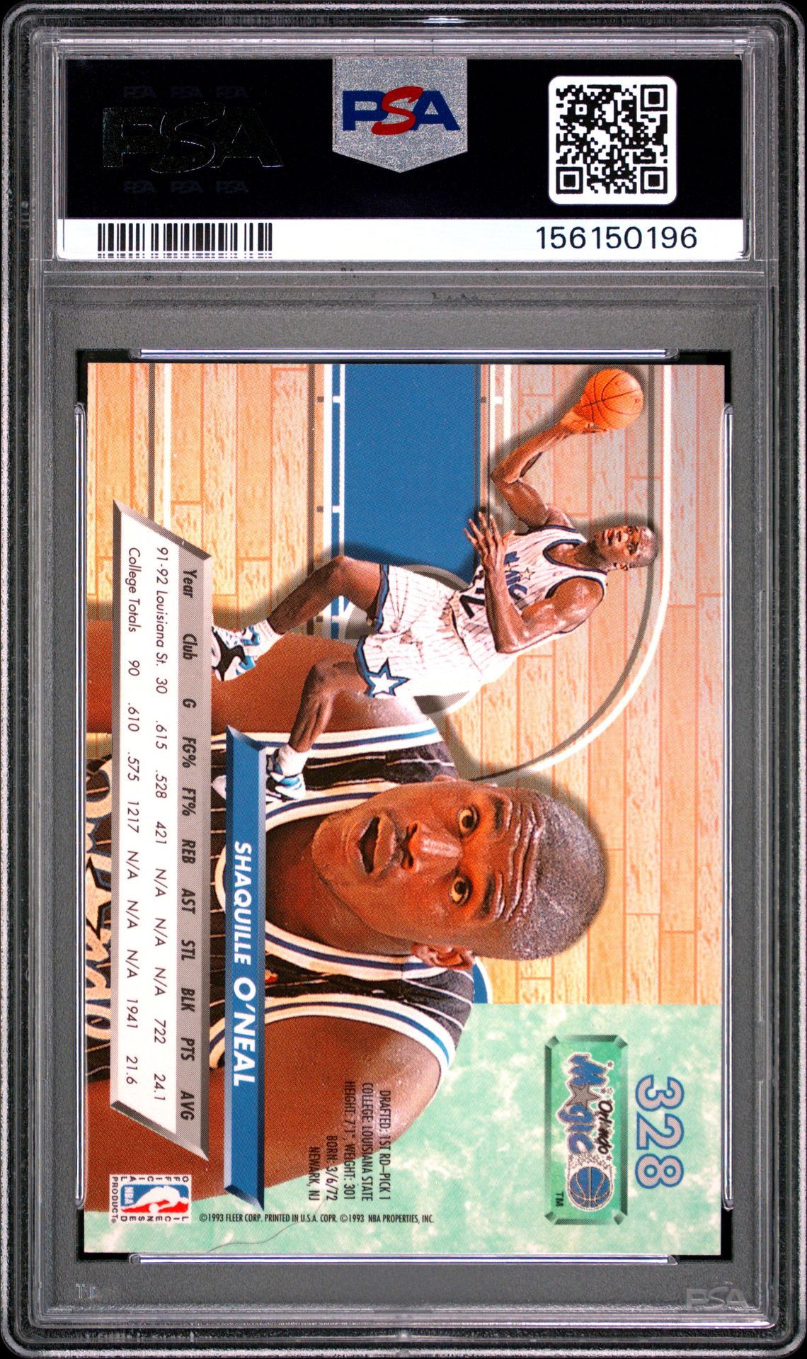 1992 Ultra Shaquille O'neal #328 Nm-Mt 8 back
