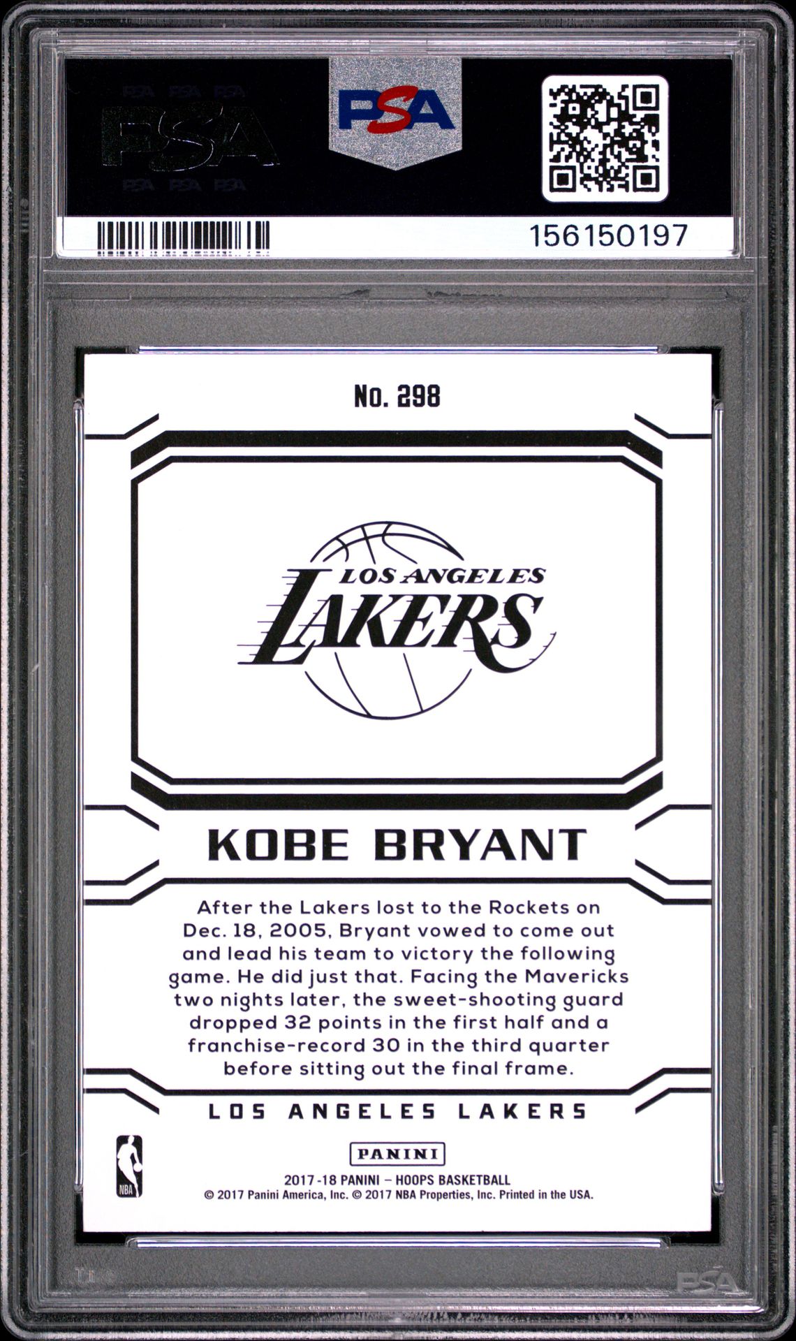 2017 Panini Hoops Kobe Bryant #298 Mint 9 back