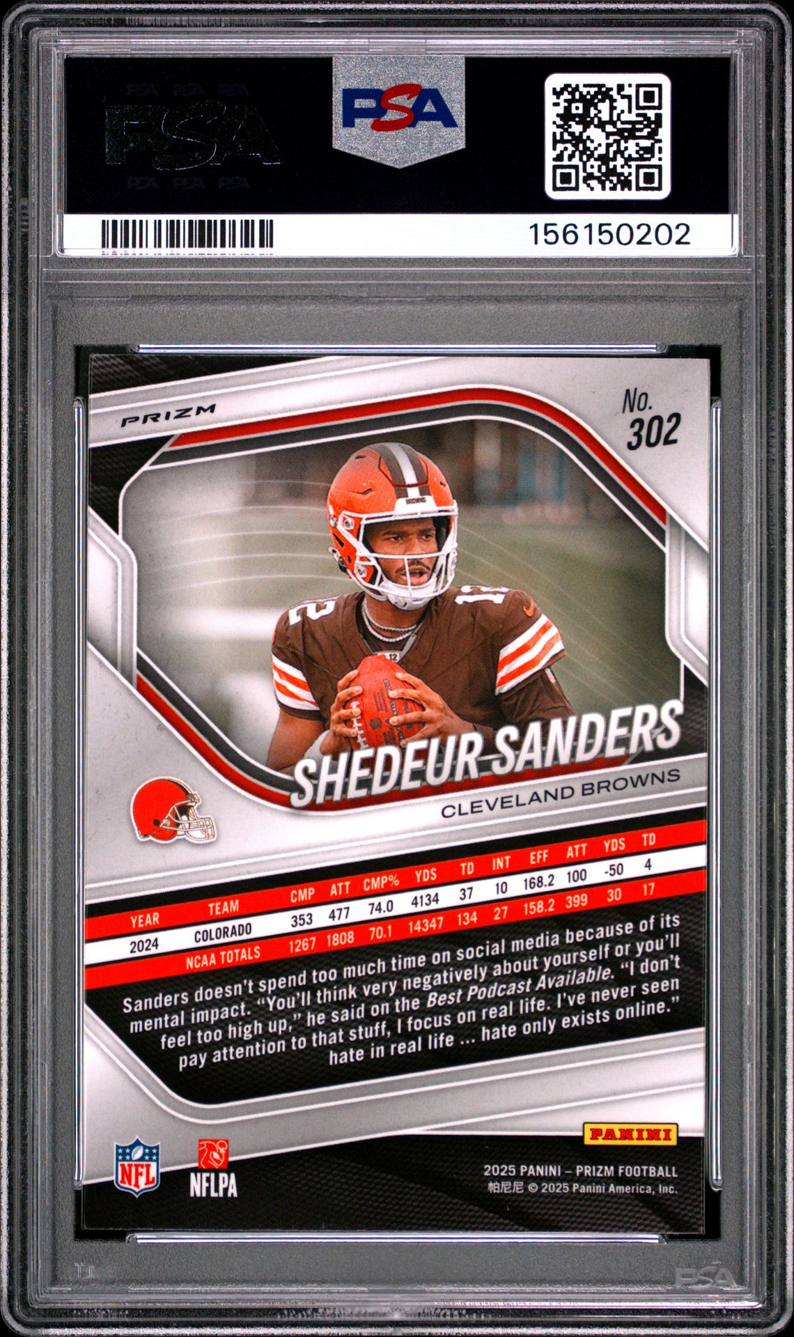 2025 Panini Prizm Shedeur Sanders #302 (Silver Prizm) Nm-Mt 8 back