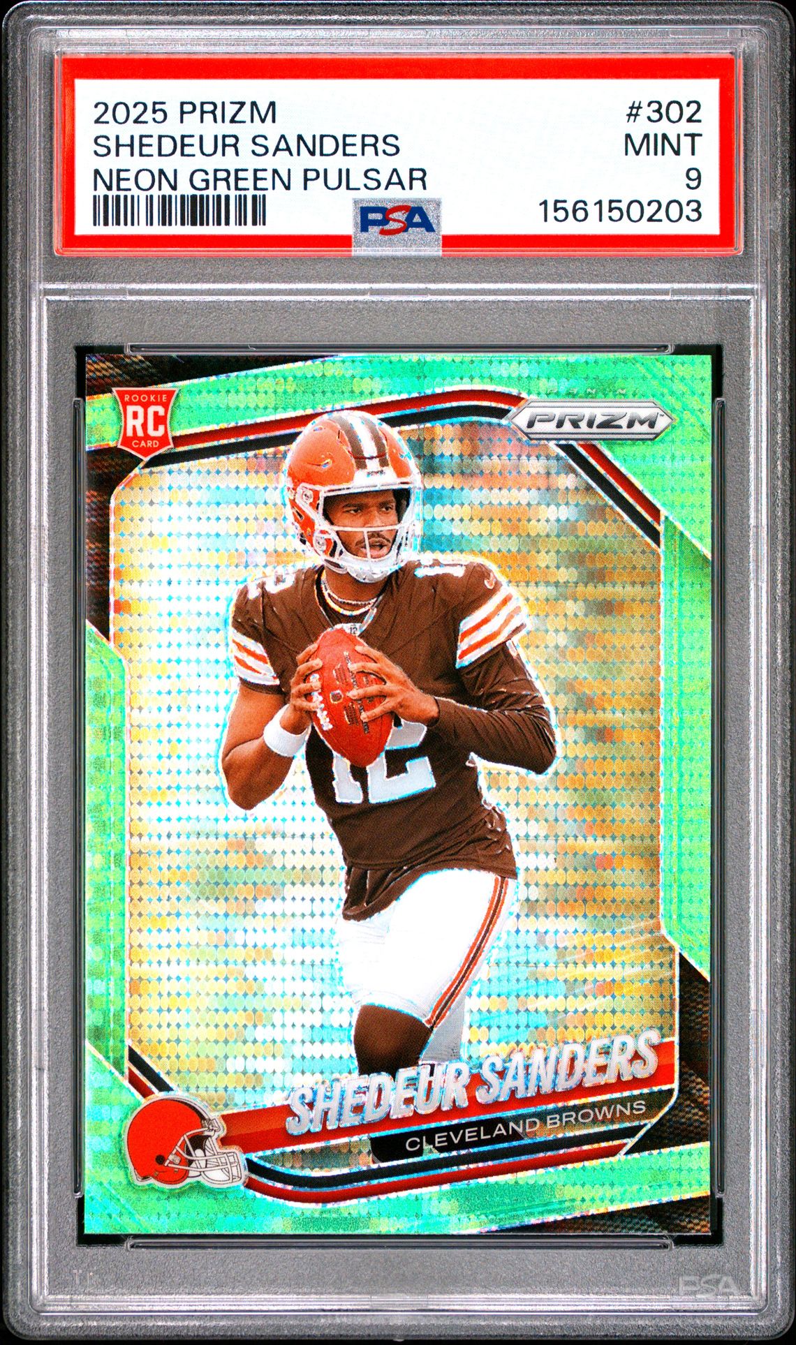 2025 Panini Prizm Shedeur Sanders #302 (Neon Green Pulsar) Mint 9 front