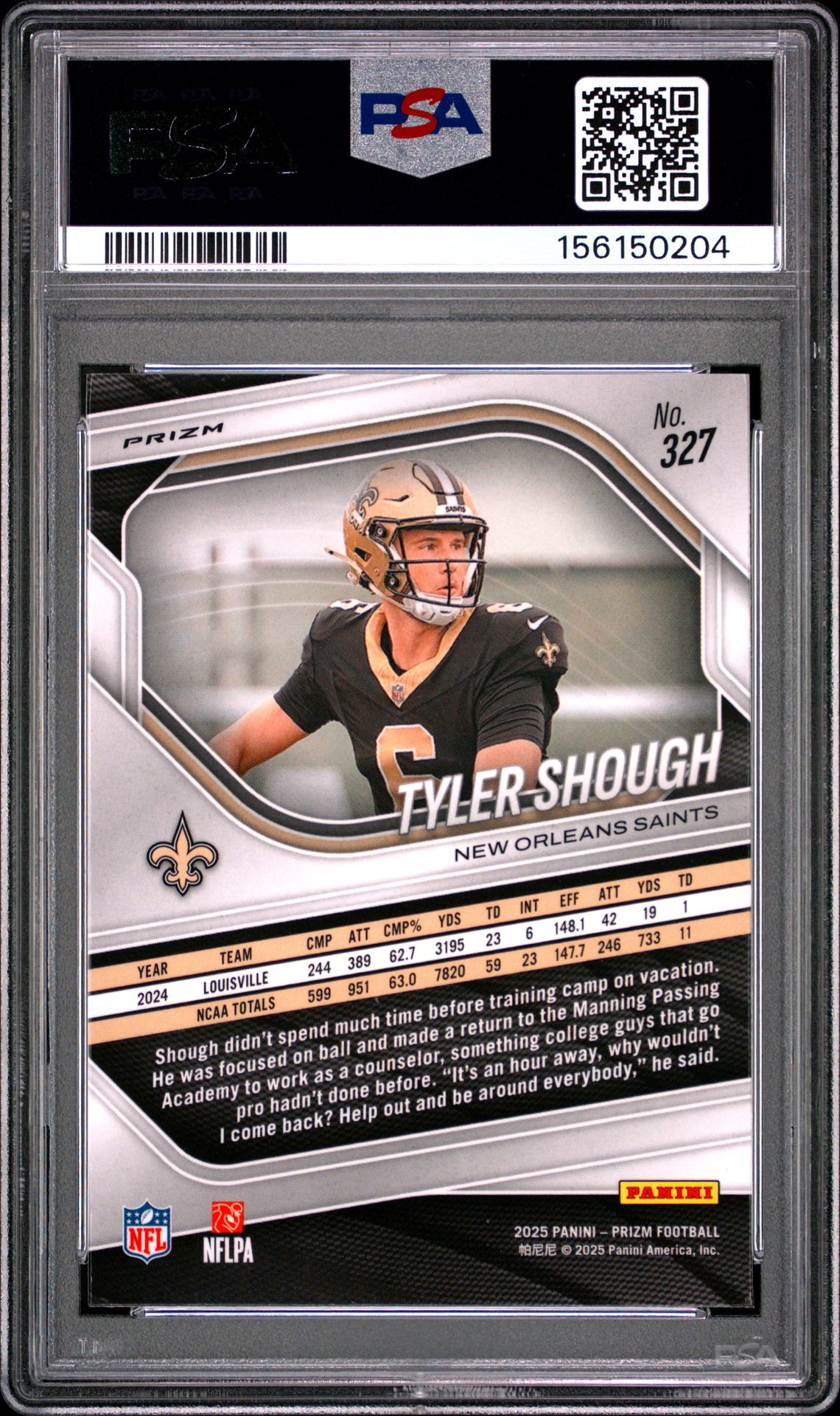 2025 Panini Prizm Tyler Shough #327 (Neon Green Pulsar) Nm-Mt 8 back