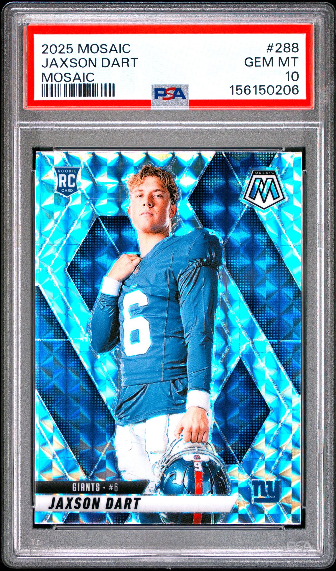 2025 Panini Mosaic Jaxson Dart #288 (Mosaic) Gem Mt 10 front view - PSA graded GEM MT 10