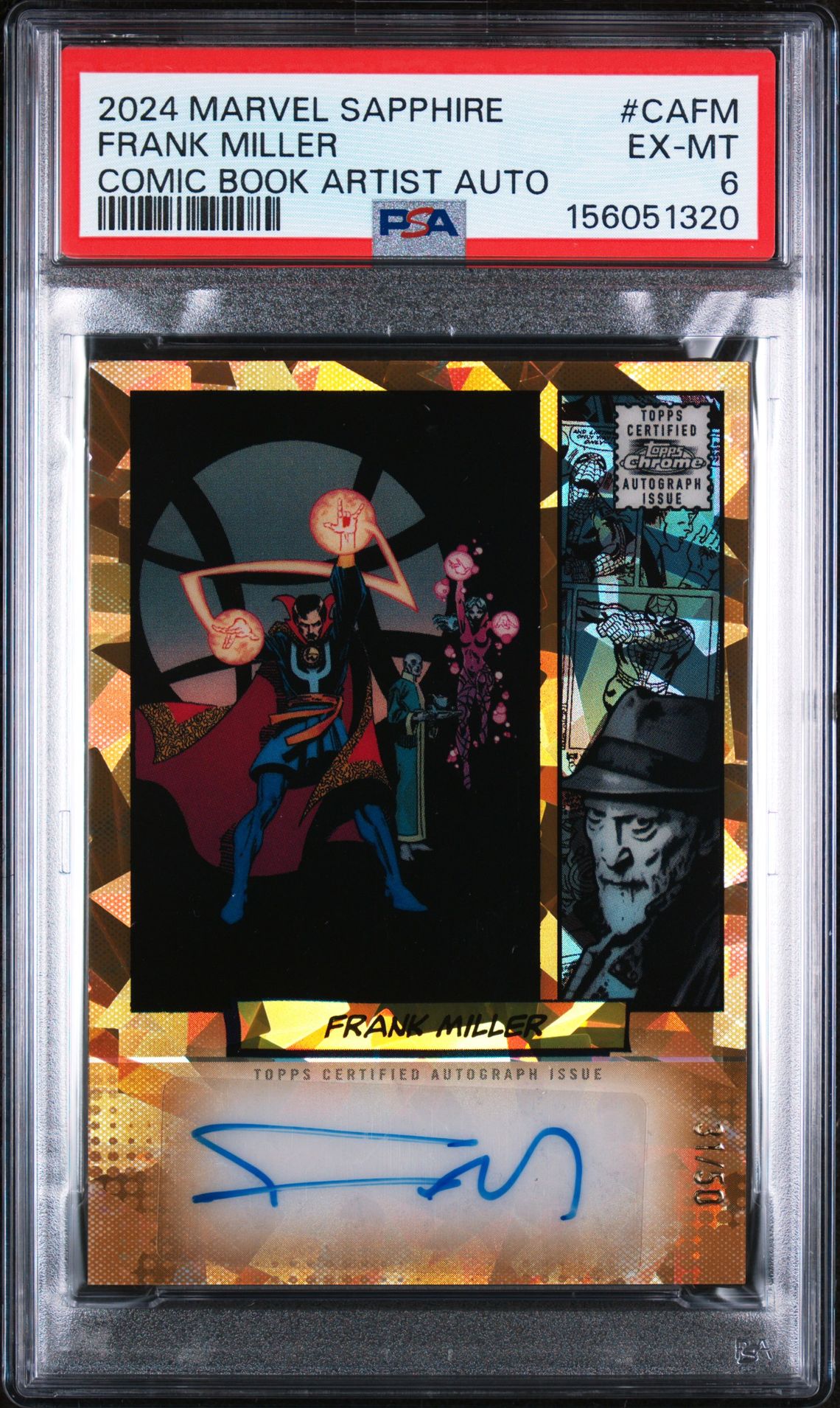 2024 Topps Chrome Marvel Sapphire Edition Authentic Marvel Comic Book Artist Autographs Frank Miller #Cafm Ex-Mt 6 front