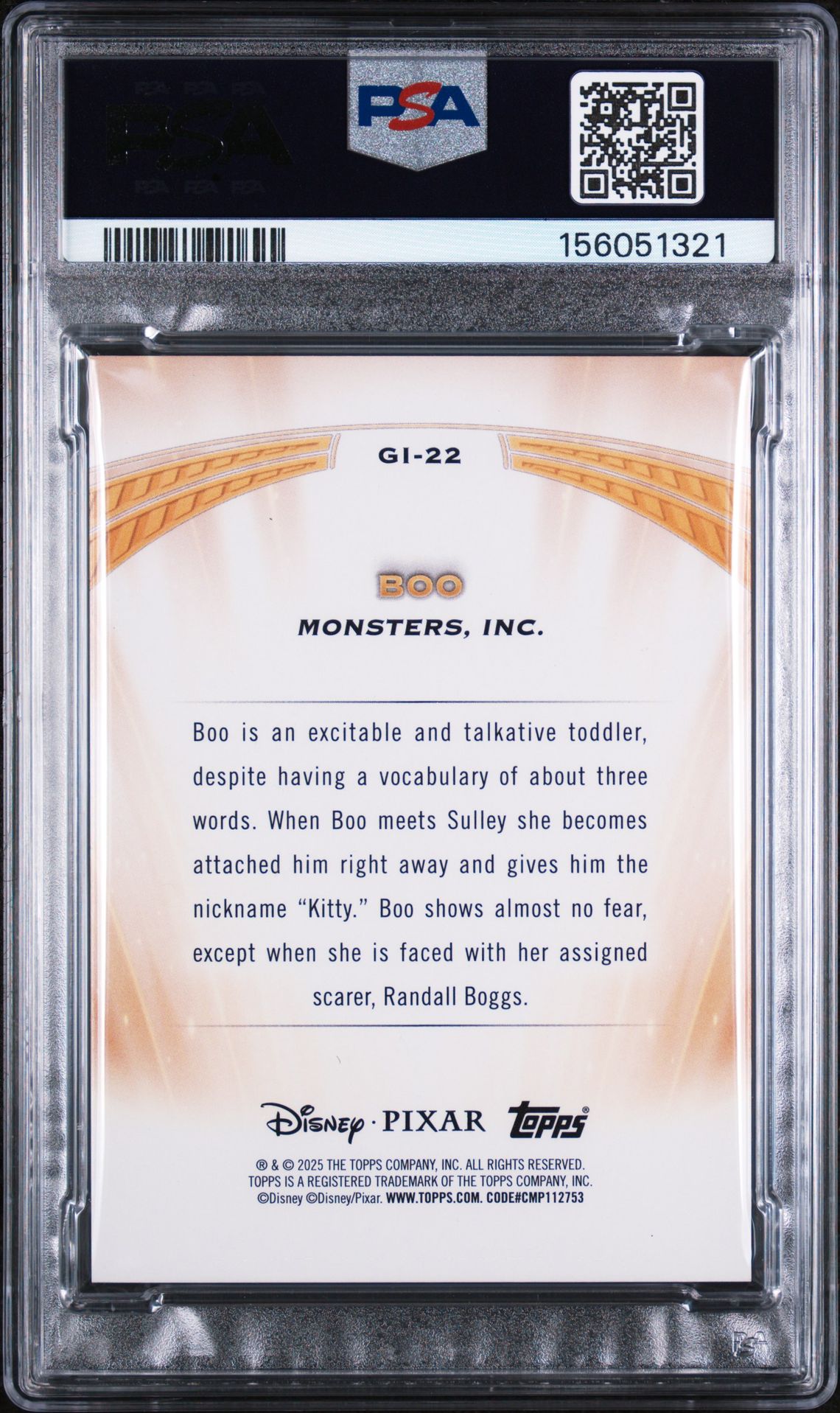 2025 Topps Pixar Gold Golden Icons Boo #Gi-22 (Golden Icons-Black) Nm 7 back