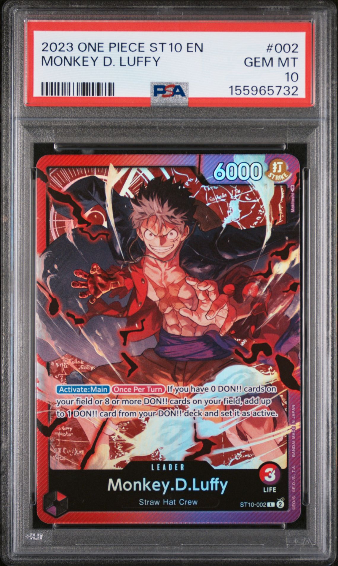 2023 One Piece Ultra Deck St10-The Three Captains Monkey D. Luffy #002 Gem Mt 10 front