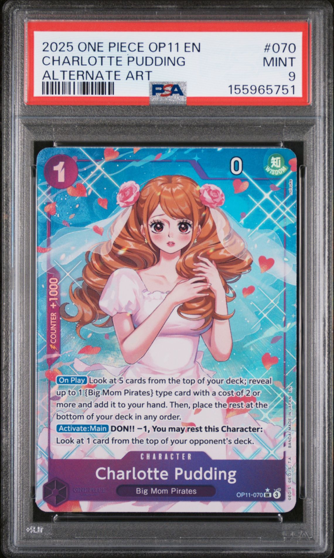 2025 One Piece Op11-A Fist Of Divine Speed Charlotte Pudding #070 (Alternate Art) Mint 9 front