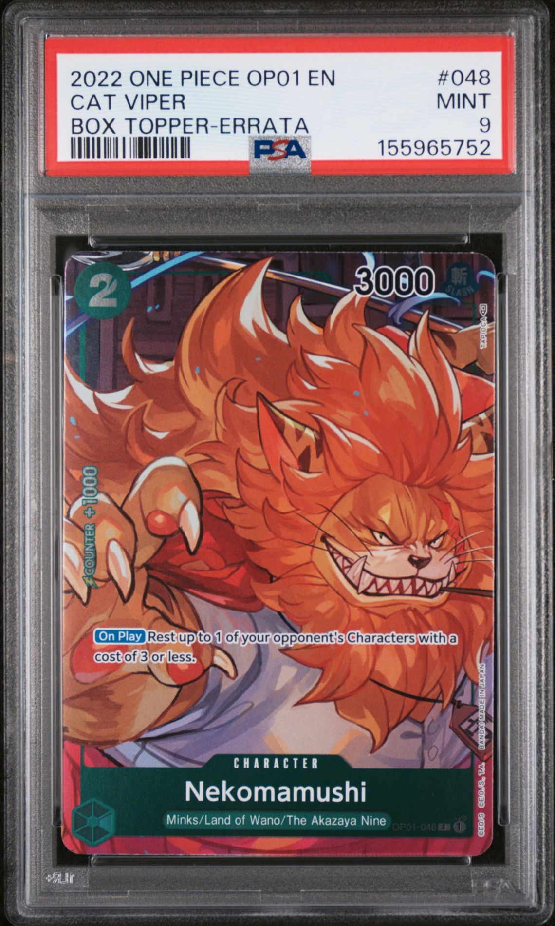 2022 One Piece Op01-Romance Dawn Cat Viper #048 (Box Topper-Errata) Mint 9 front