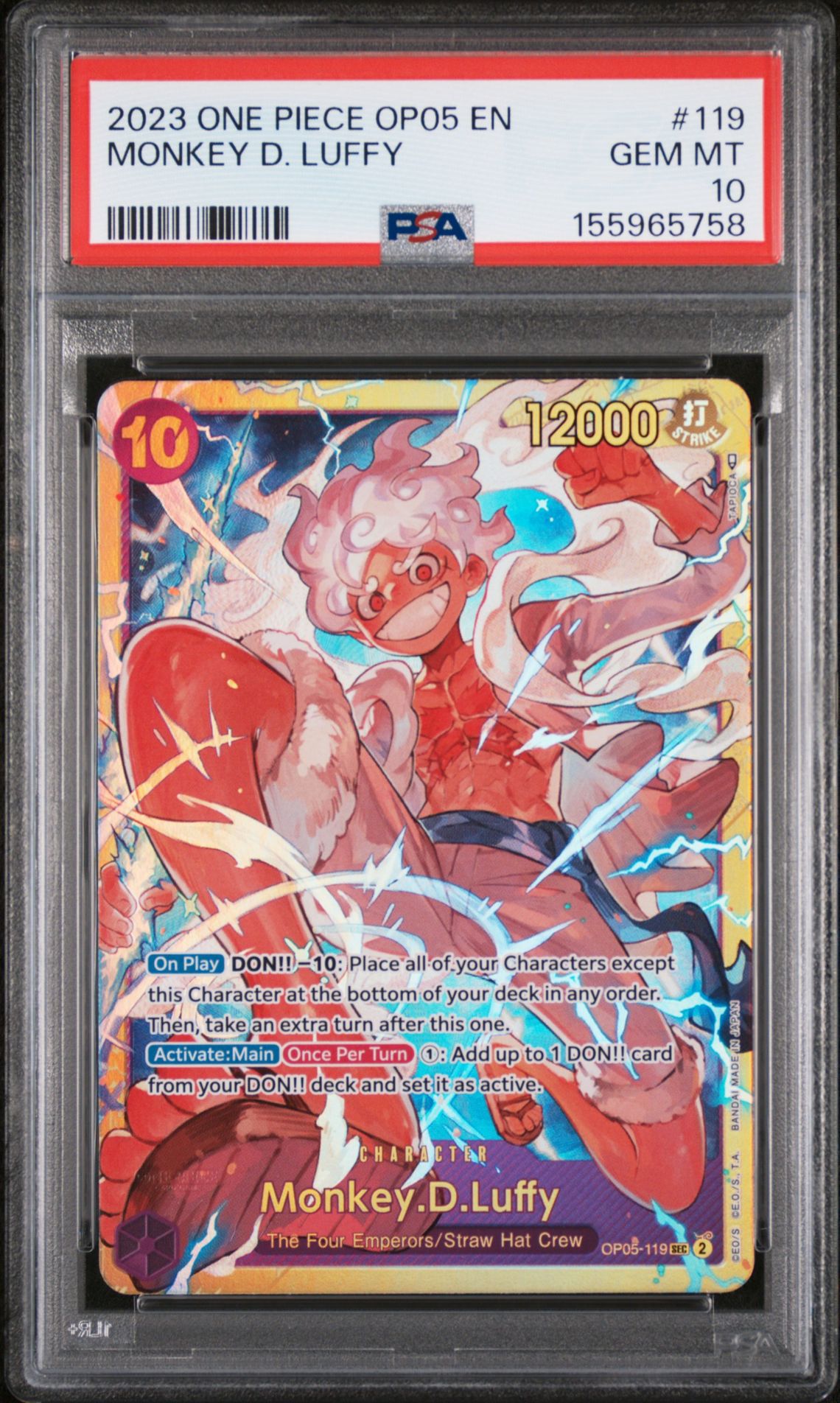 2023 One Piece Op05-Awakening Of The New Era Monkey D. Luffy #119 Gem Mt 10 front view - PSA graded GEM MT 10
