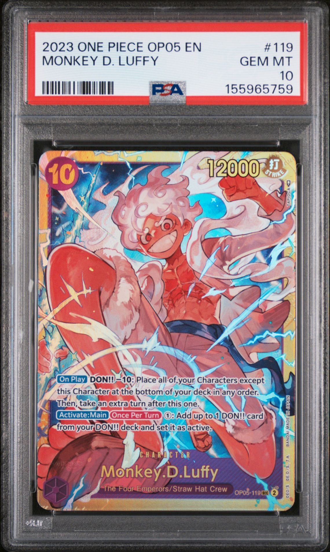 2023 One Piece Op05-Awakening Of The New Era Monkey D. Luffy #119 Gem Mt 10 front view - PSA graded GEM MT 10