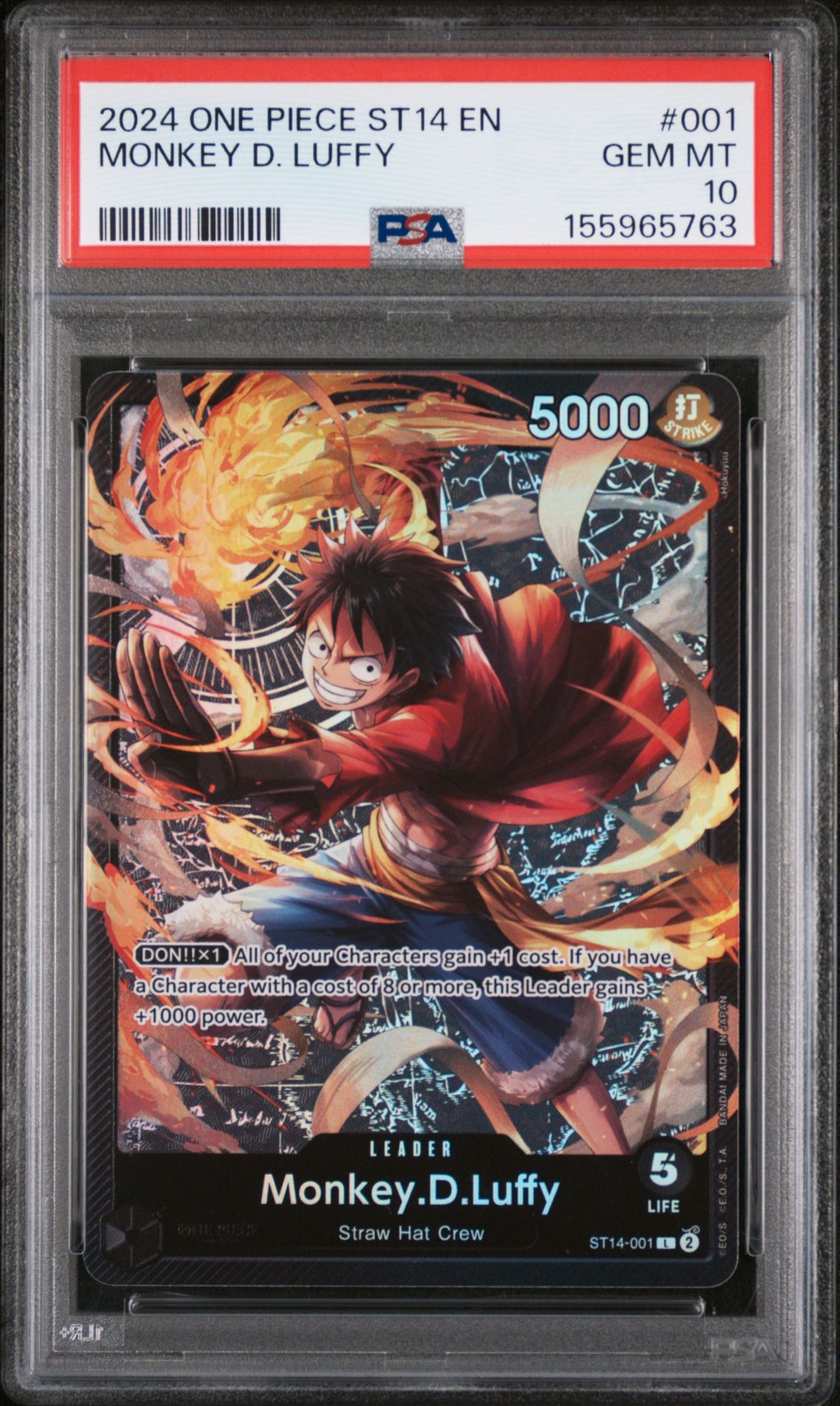 2024 One Piece Starter Deck St14-3D2Y Monkey D. Luffy #001 Gem Mt 10 front