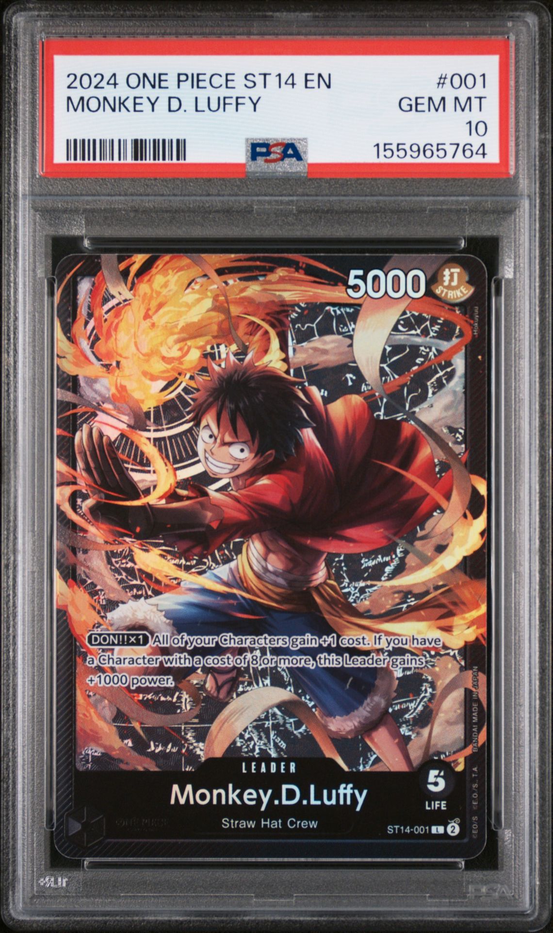 2024 One Piece Starter Deck St14-3D2Y Monkey D. Luffy #001 Gem Mt 10 front view - PSA graded GEM MT 10