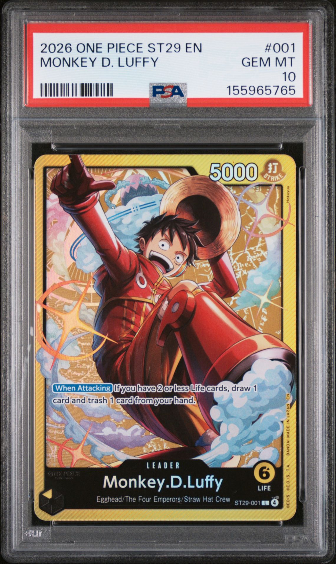 2026 One Piece Starter Deck St29-Egghead Monkey D. Luffy #001 Gem Mt 10 front