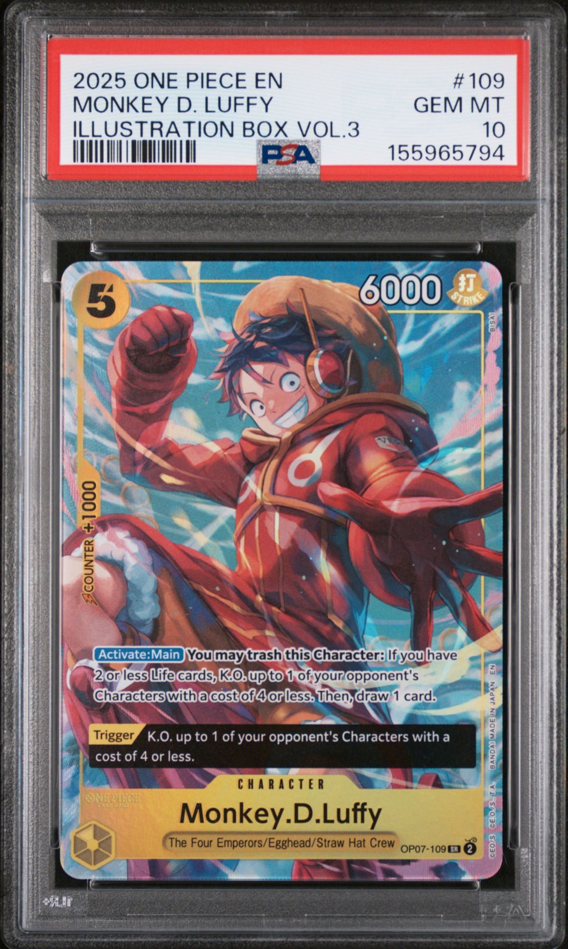 2025 One Piece Promos Monkey D. Luffy #109 (Illustration Box Vol.3) Gem Mt 10 front