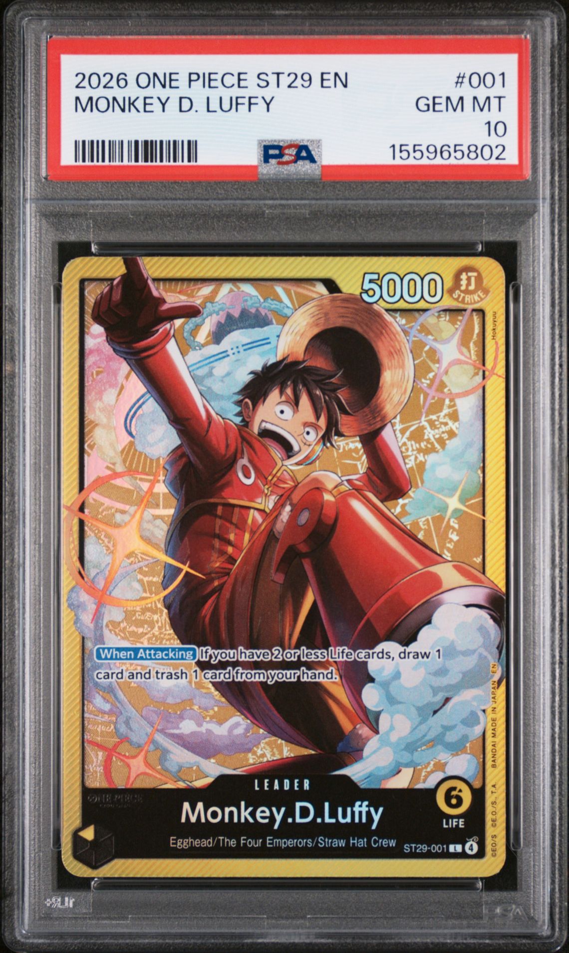 2026 One Piece Starter Deck St29-Egghead Monkey D. Luffy #001 Gem Mt 10 front