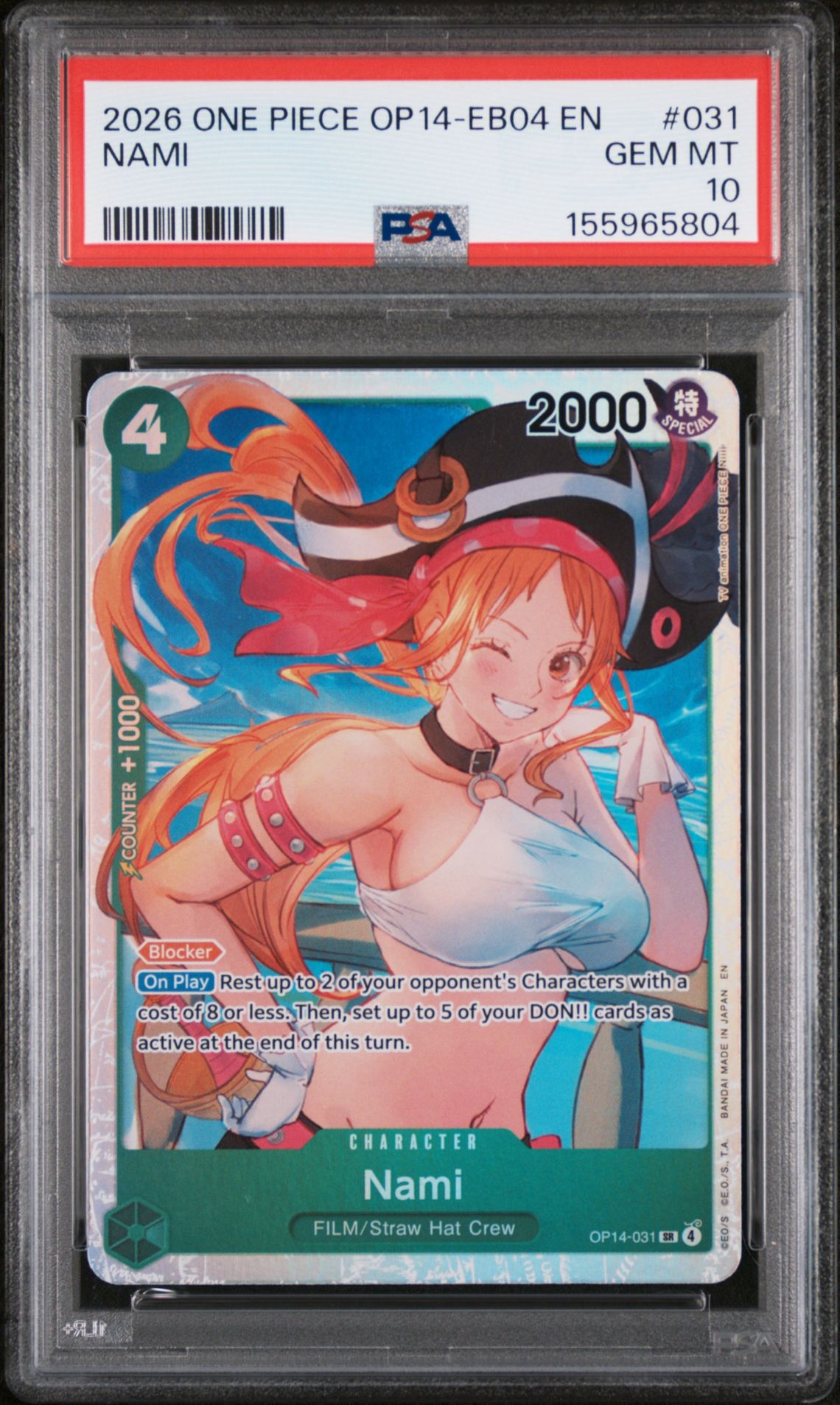 2026 One Piece Op14-Eb04-The Azure Sea's Seven Nami #031 Gem Mt 10 front
