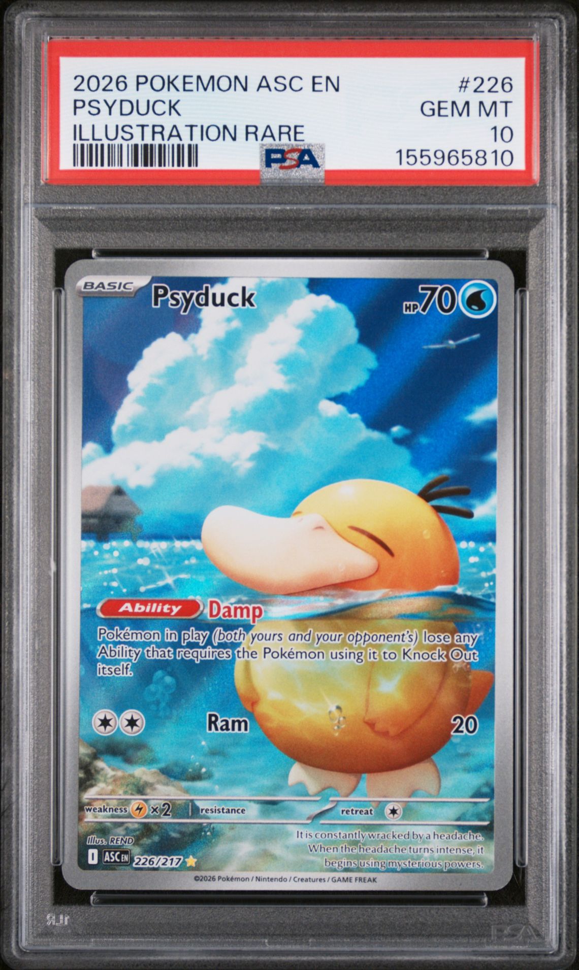 2026 Pokemon Asc En-Ascended Heroes Psyduck #226 (Illustration Rare) Gem Mt 10 front view - PSA graded GEM MT 10