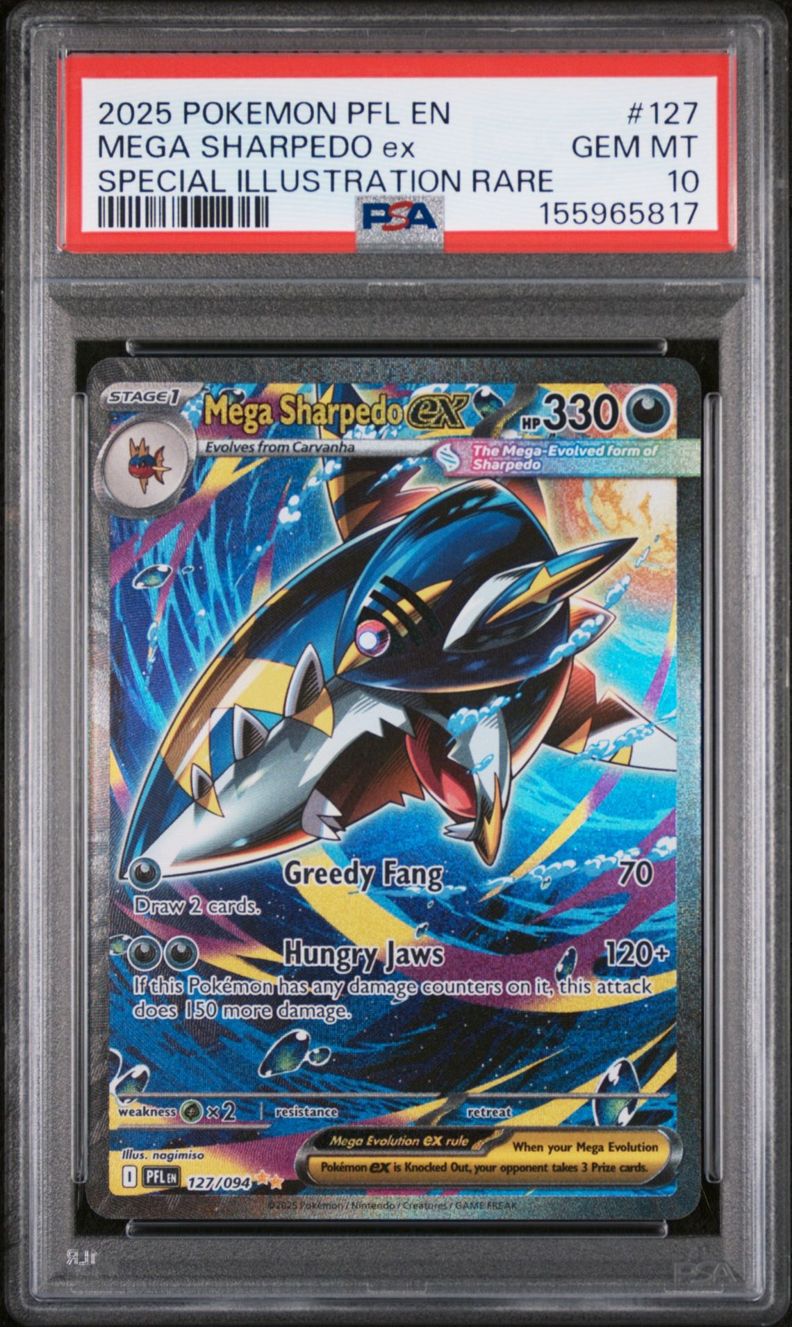 2025 POKEMON PFL EN-PHANTASMAL FLAMES MEGA SHARPEDO ex SPECIAL ILLUSTRATION RARE 127 GEM MT 10 front