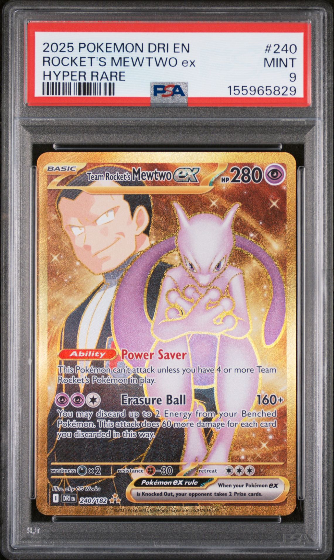 2025 Pokemon Dri En-Destined Rivals Rocket's Mewtwo Ex #240 (Hyper Rare) Mint 9 front