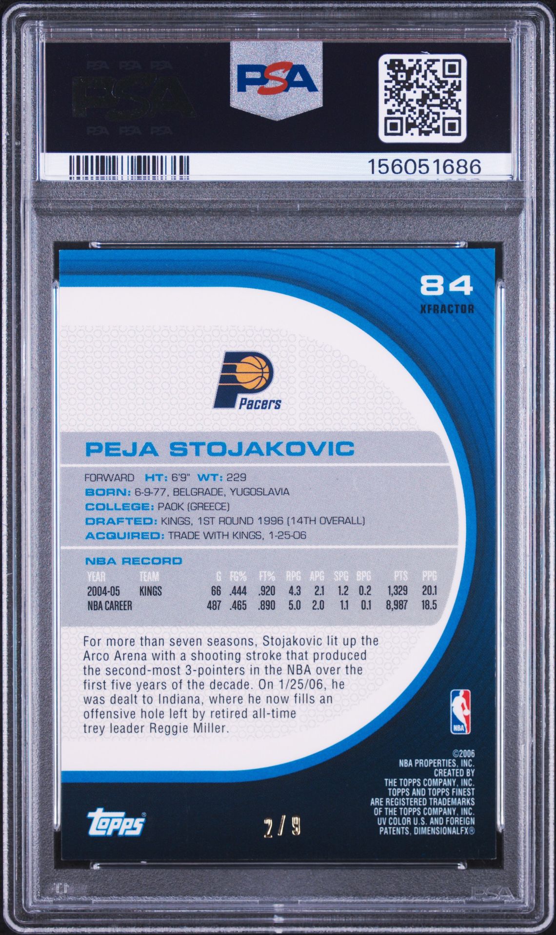 2005 Finest Peja Stojakovic #84 (Black X-Fractor) Nm 7 back