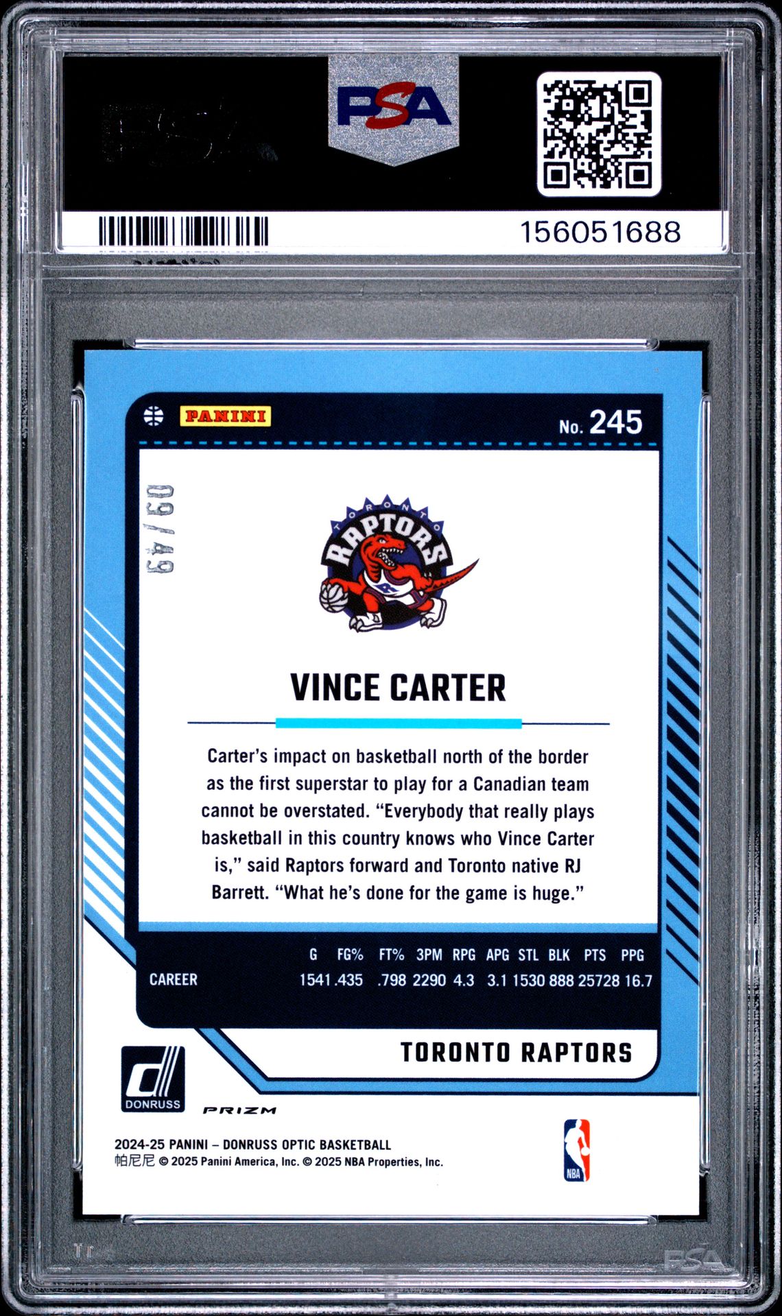 2024 Panini Donruss Optic Vince Carter #245 (Blue) Mint 9 back