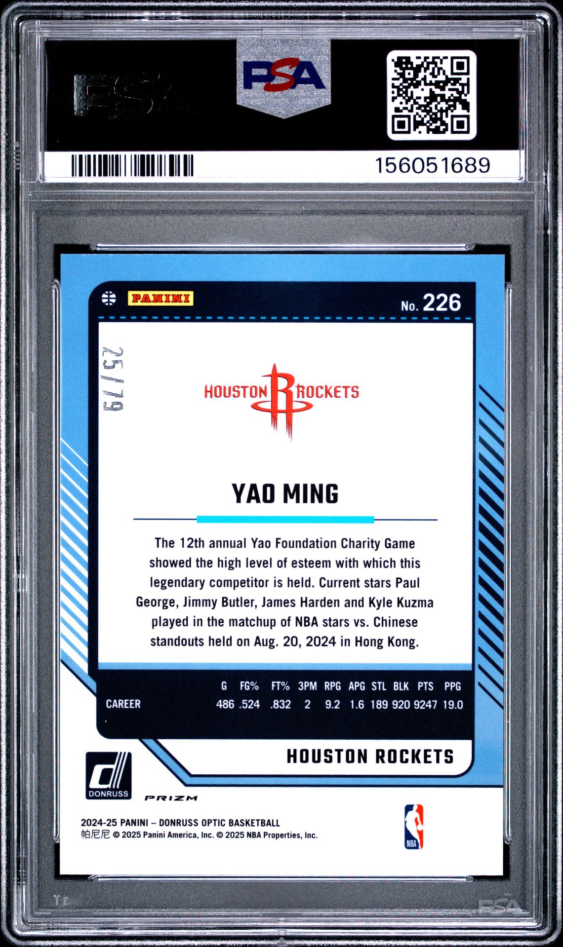 2024 Panini Donruss Optic Yao Ming #226 (Pink Velocity) Mint 9 back
