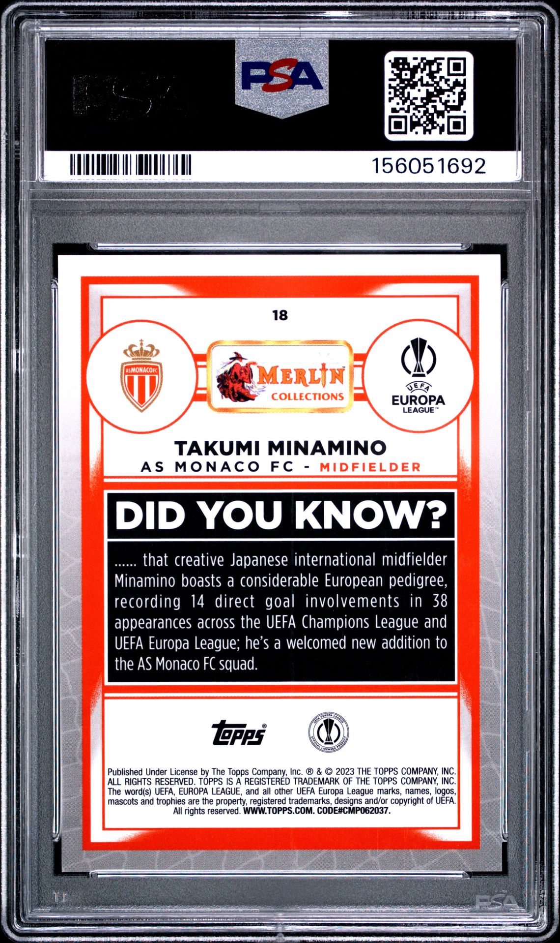 2022-23 Topps Merlin Chrome Uefa Club Competitions Takumi Minamino #18 (Orange Mojo) Mint 9 back