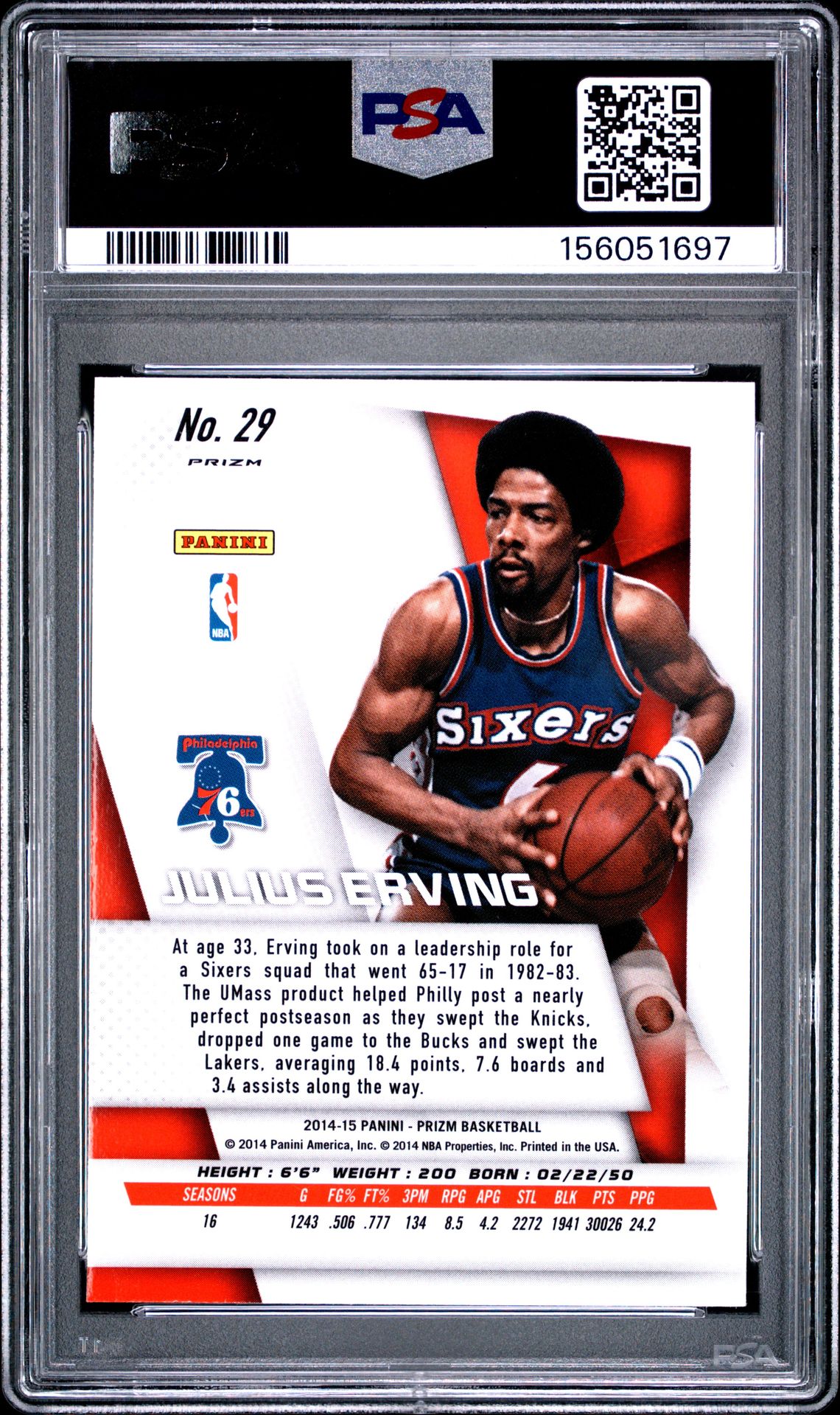 2014 Panini Prizm Sp Variations Julius Erving #29 (Sp Variations-Prizm) Mint 9 back
