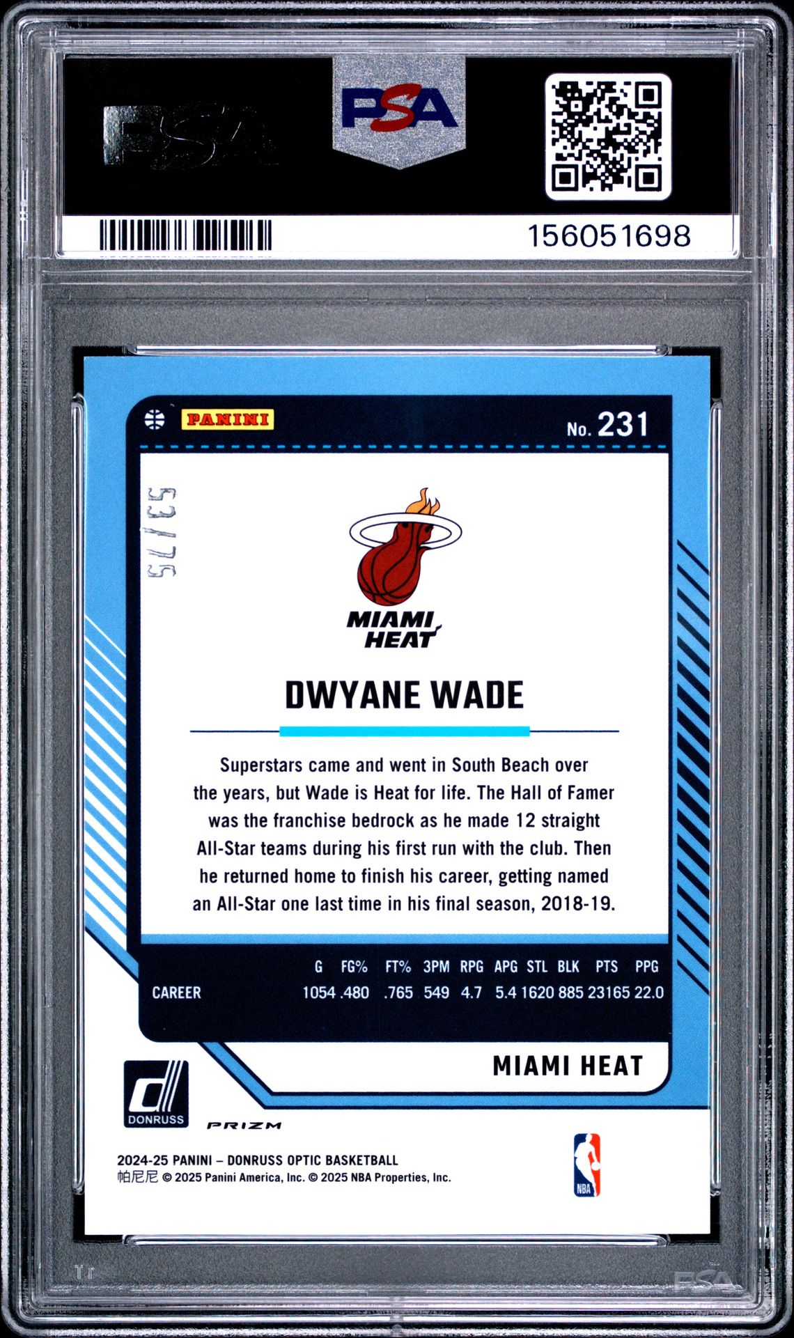 2024 Panini Donruss Optic Dwyane Wade #231 (Red Fast Break) Mint 9 back