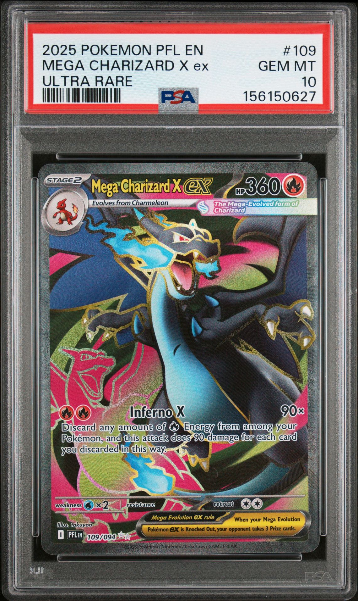 2025 POKEMON PFL EN-PHANTASMAL FLAMES MEGA CHARIZARD X ex ULTRA RARE 109 GEM MT 10 front