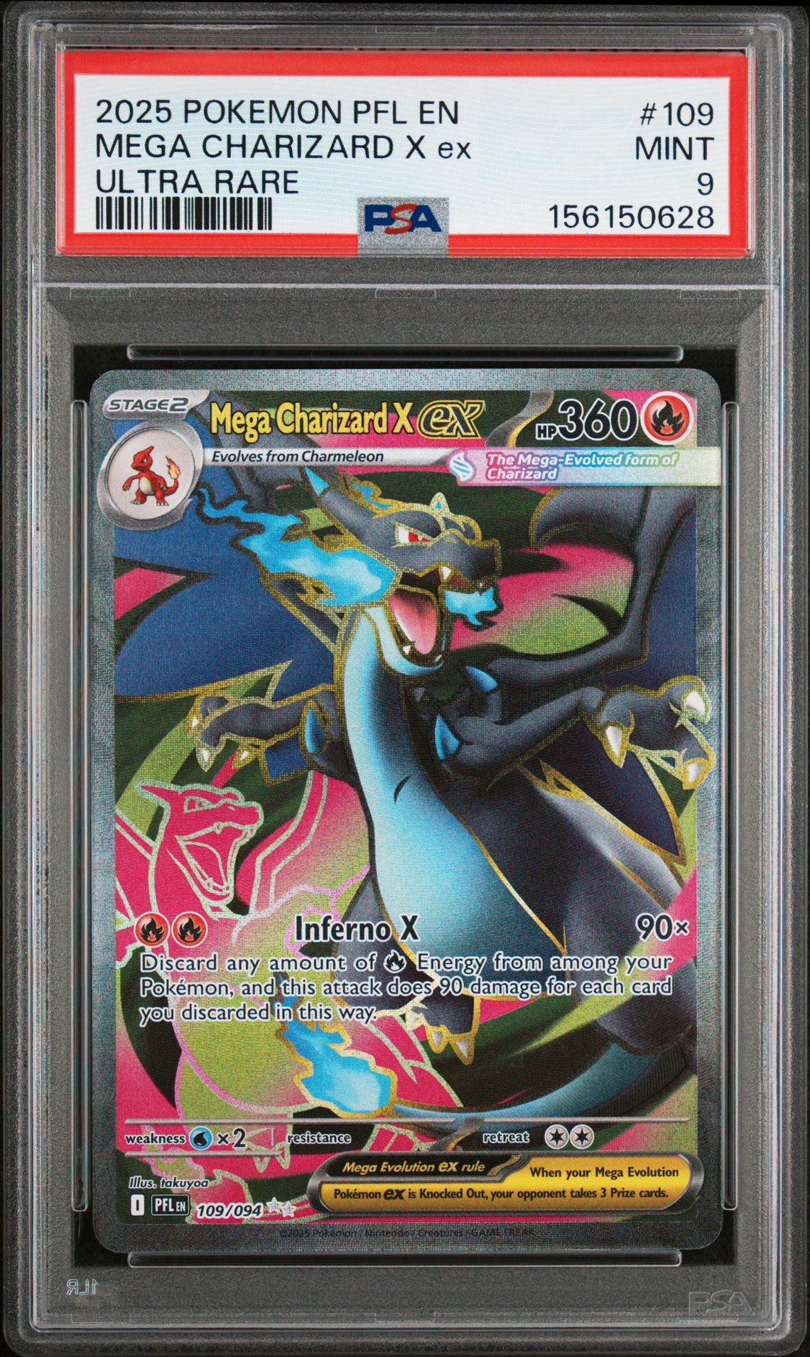 2025 Pokemon Pfl En-Phantasmal Flames Mega Charizard X Ex #109 (Ultra Rare) Mint 9 front
