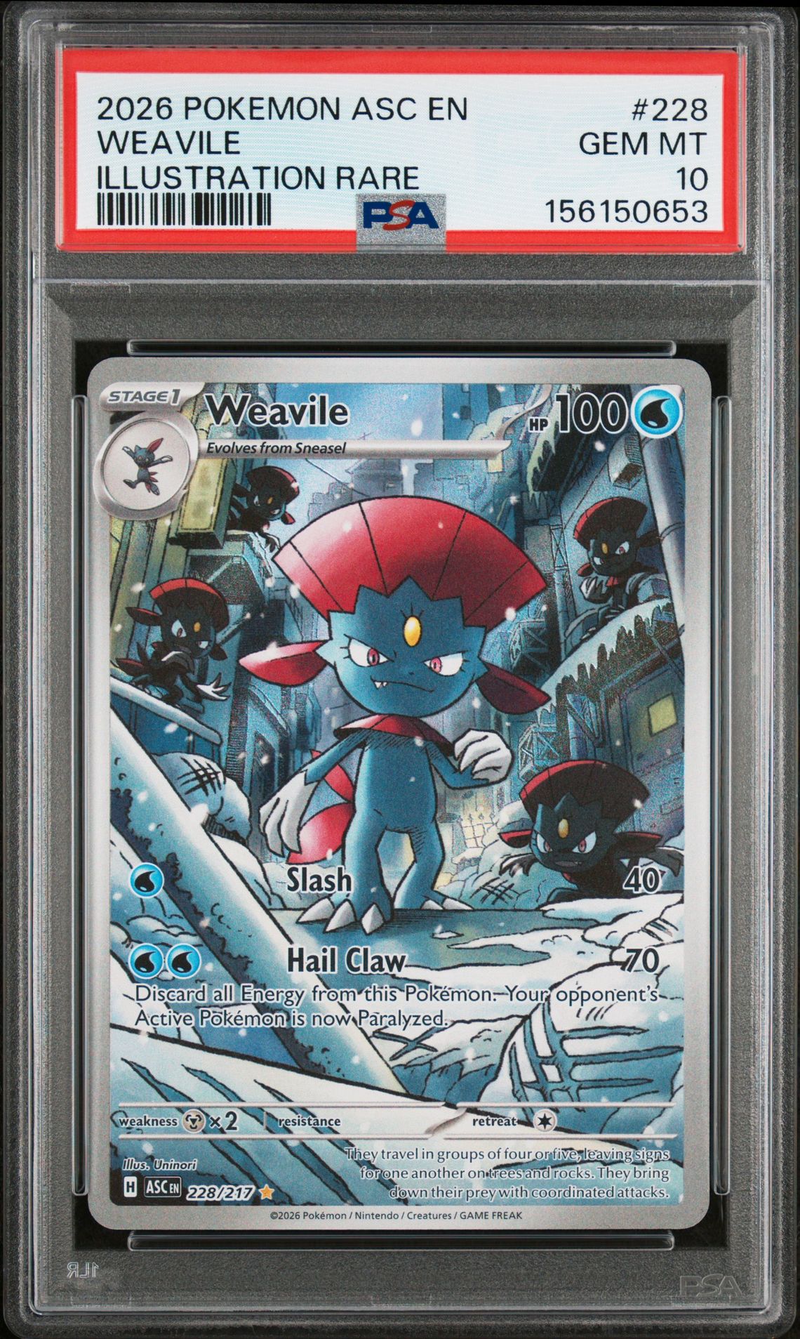 2026 POKEMON ASC EN-ASCENDED HEROES WEAVILE ILLUSTRATION RARE 228 GEM MT 10 front