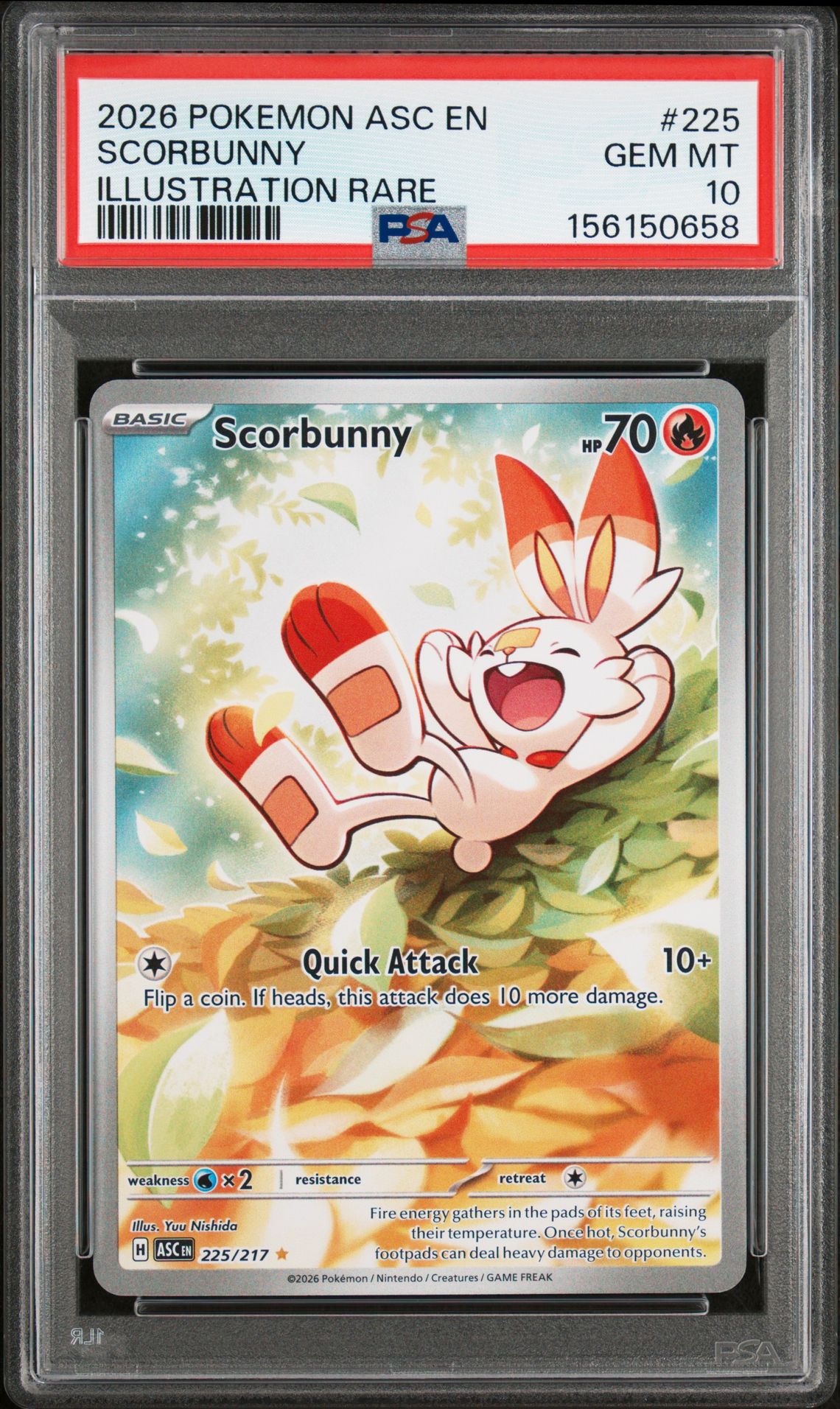 2026 POKEMON ASC EN-ASCENDED HEROES SCORBUNNY ILLUSTRATION RARE 225 GEM MT 10 front