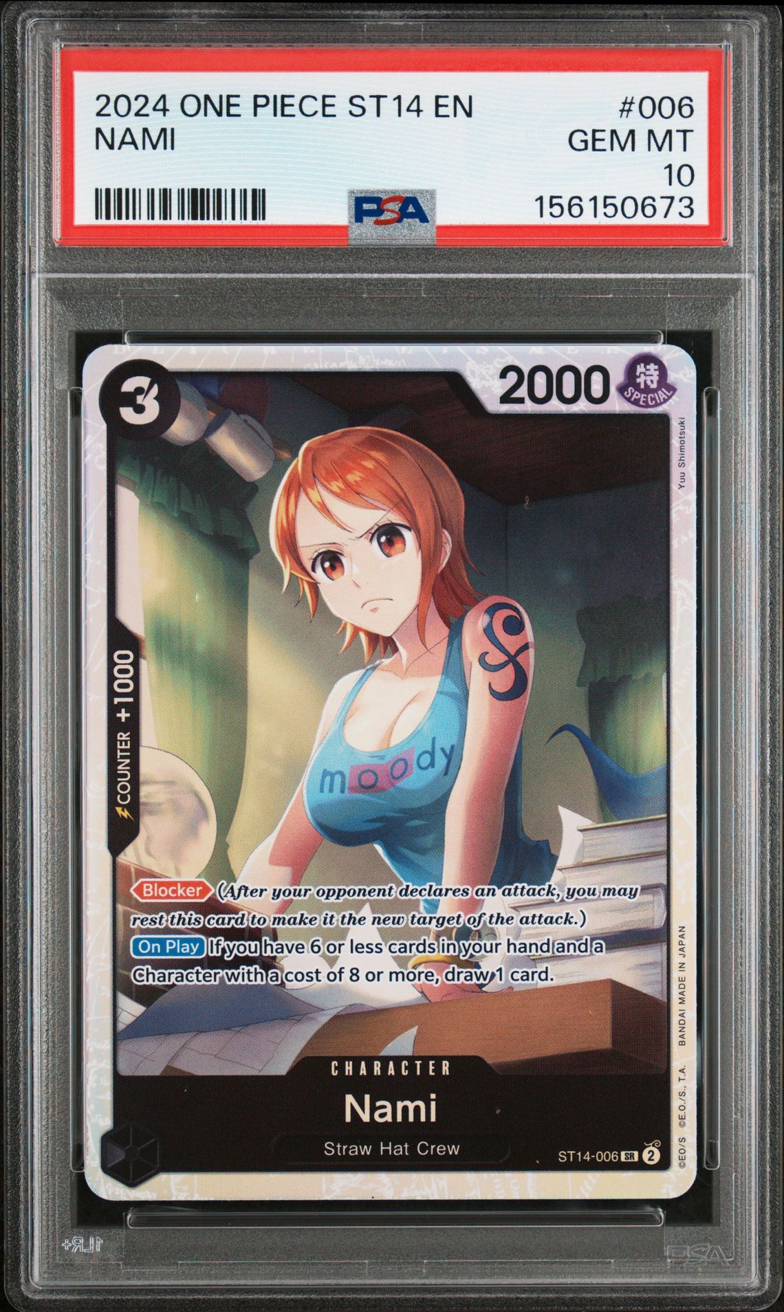 2024 One Piece Starter Deck St14-3D2Y Nami #006 Gem Mt 10 front view - PSA graded GEM MT 10