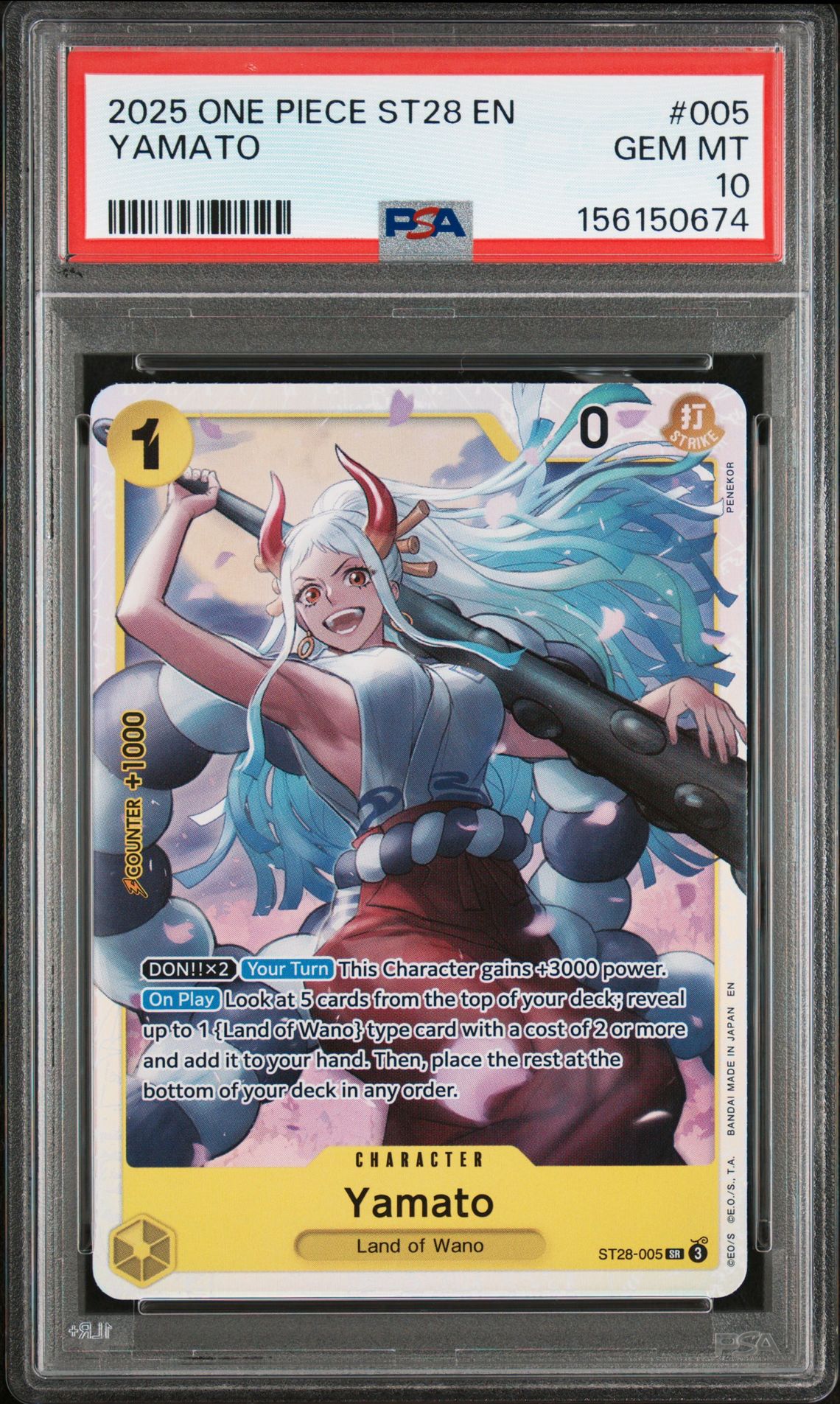 2025 One Piece Starter Deck St28-Green/Yellow Yamato Yamato #005 Gem Mt 10 front view - PSA graded GEM MT 10