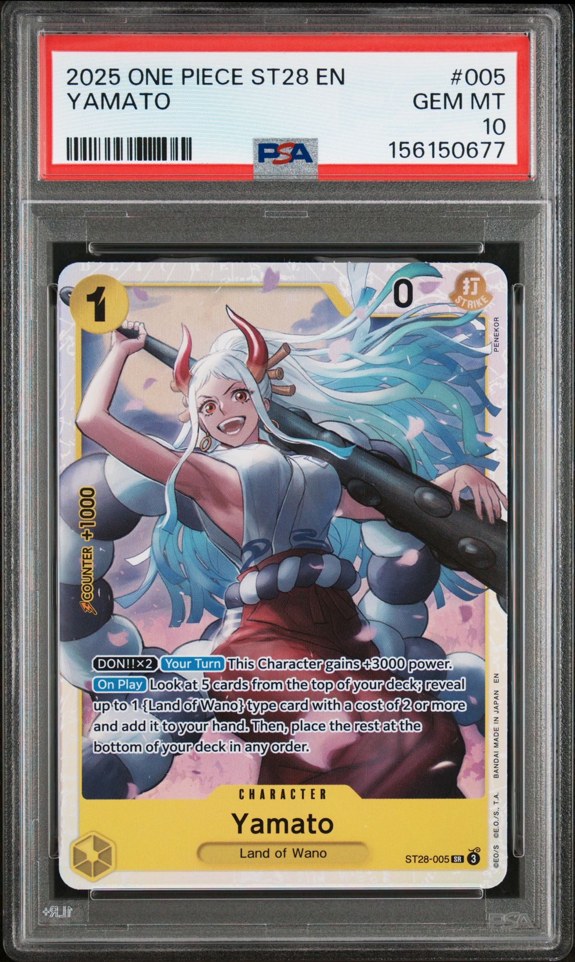 2025 One Piece Starter Deck St28-Green/Yellow Yamato Yamato #005 Gem Mt 10 front view - PSA graded GEM MT 10