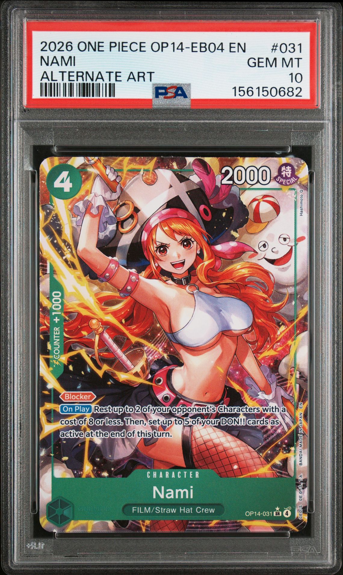 2026 One Piece Op14-Eb04-The Azure Sea's Seven Nami #031 (Alternate Art) Gem Mt 10 front view - PSA graded GEM MT 10
