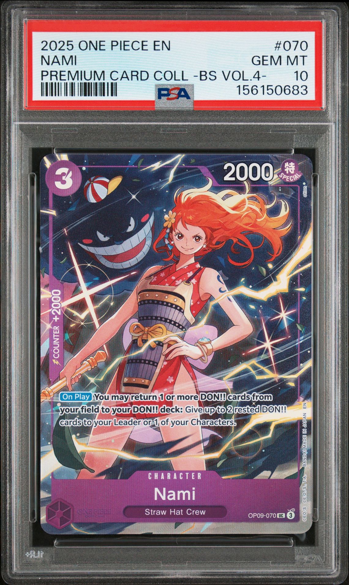 2025 One Piece Premium Card Collection -Best Selection Vol.4 - Nami #070 Gem Mt 10 front view - PSA graded GEM MT 10