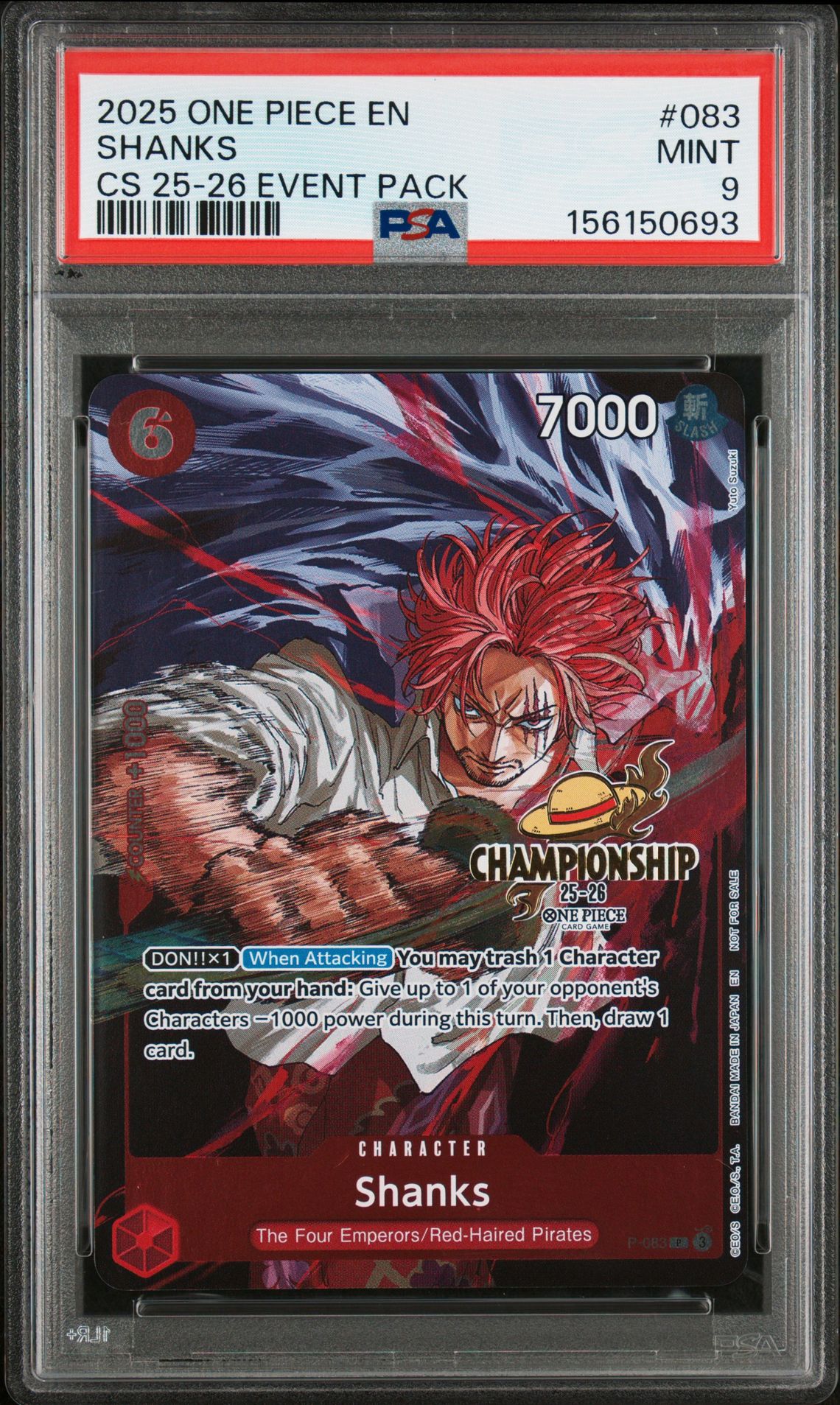 2025 One Piece Championship 2025-26 Event Pack Shanks #083 Mint 9 front