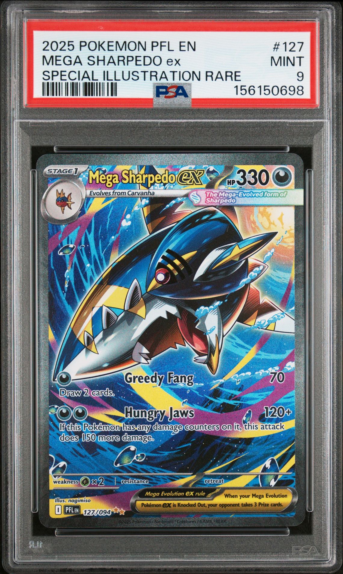 2025 Pokemon Pfl En-Phantasmal Flames Mega Sharpedo Ex #127 (Special Illustration Rare) Mint 9 front