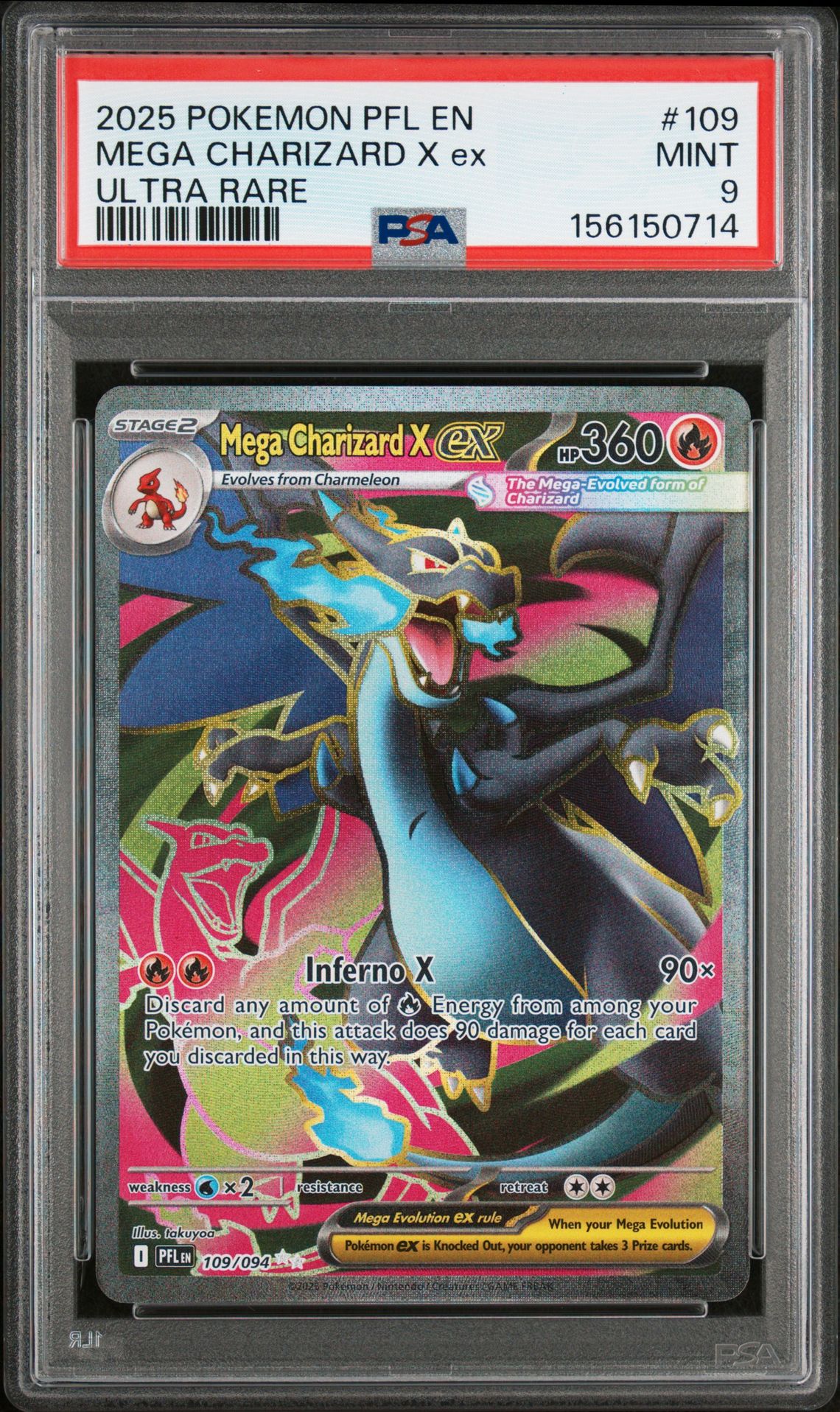 2025 Pokemon Pfl En-Phantasmal Flames Mega Charizard X Ex #109 (Ultra Rare) Mint 9 front