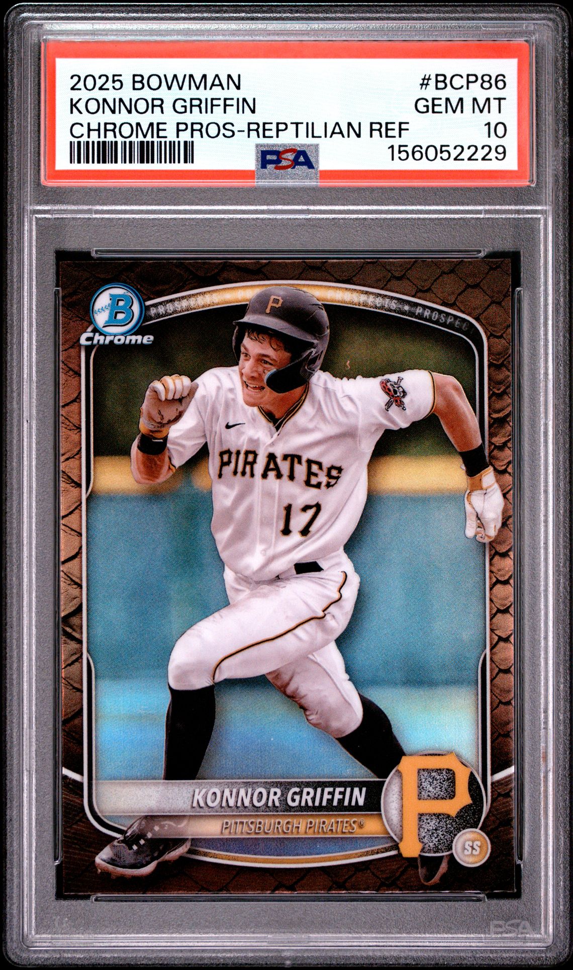 2025 BOWMAN CHROME PROSPECTS KONNOR GRIFFIN CHROME PROS-REPTILIAN REF BCP86 GEM MT 10 front