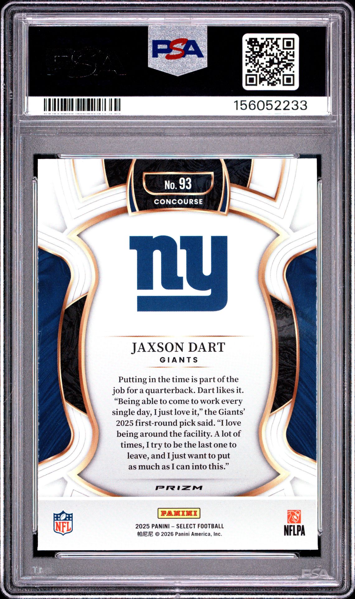 2025 Panini Select Jaxson Dart #93 (Silver Prizm) Nm-Mt 8 back
