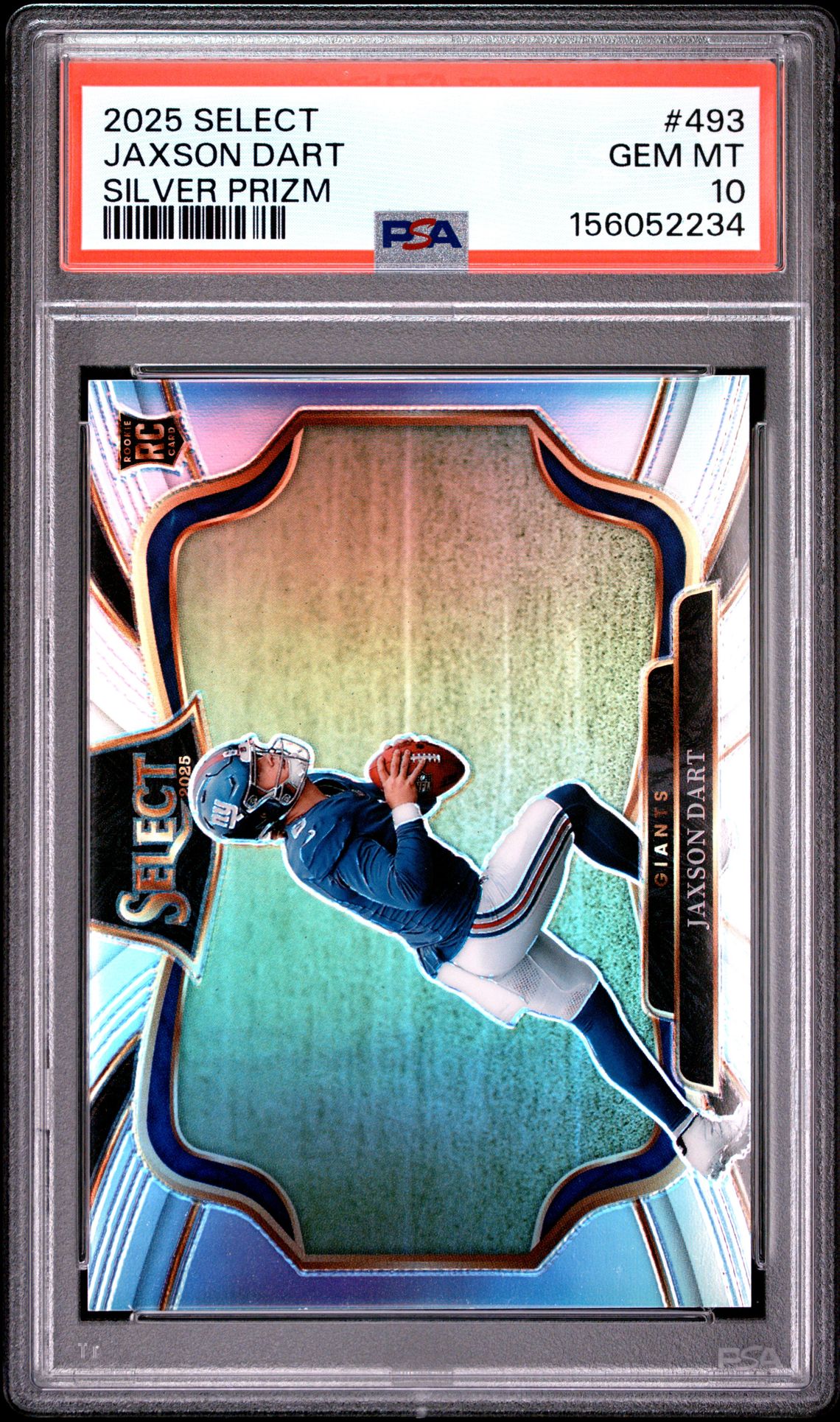 2025 Panini Select Jaxson Dart #493 (Silver Prizm) Gem Mt 10 front view - PSA graded GEM MT 10