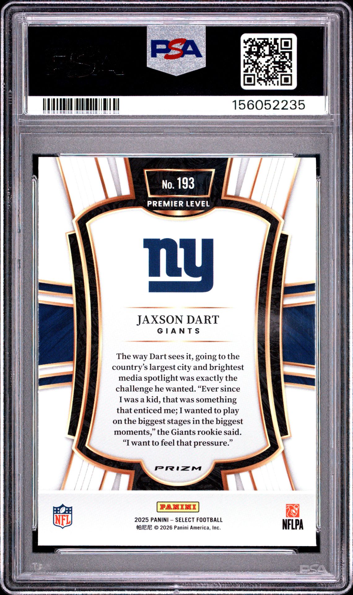 2025 Panini Select Jaxson Dart #193 (Silver Prizm) Nm-Mt 8 back