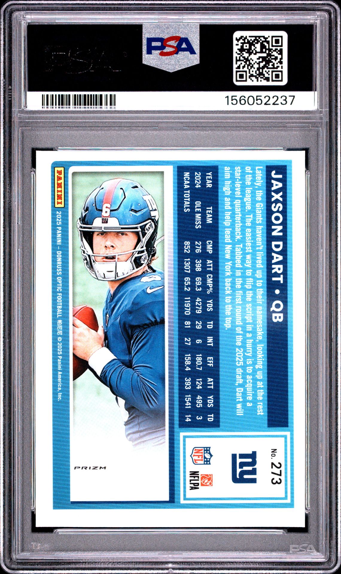 2025 Panini Donruss Optic Jaxson Dart #273 (Pink) Nm 7 back