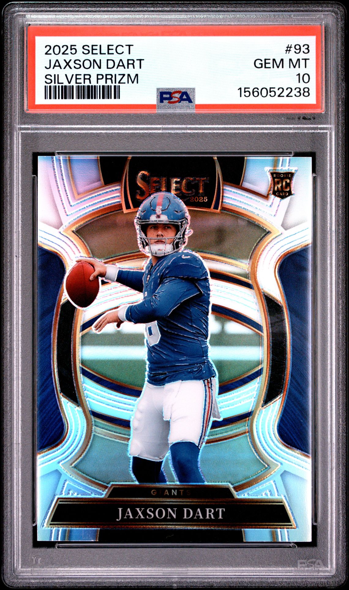 2025 Panini Select Jaxson Dart #93 (Silver Prizm) Gem Mt 10 front view - PSA graded GEM MT 10