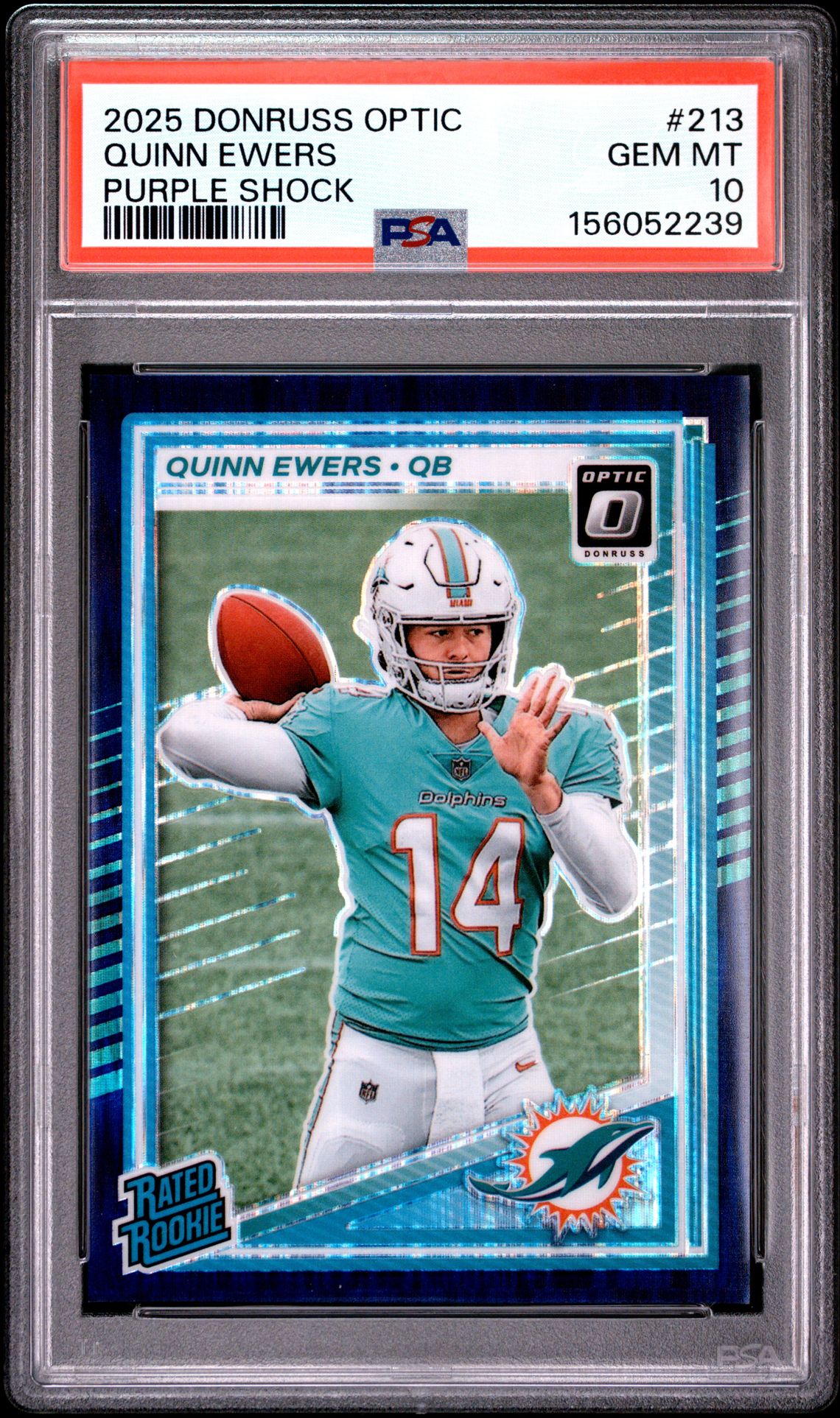 2025 Panini Donruss Optic Quinn Ewers #213 (Purple Shock) Gem Mt 10 front view - PSA graded GEM MT 10
