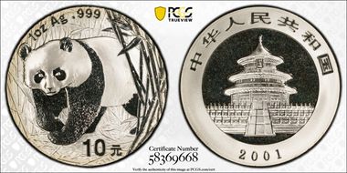 2001 10 Yn Panda Silver PAN-347A MS69