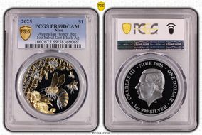 2025 $1 Australian Honey Bee 1oz Select Gilt Black Ag PR69DCAM