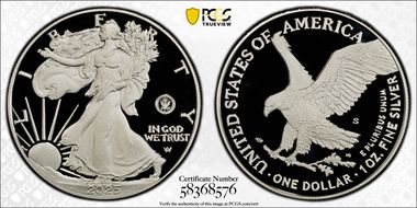 2025-S $1 Silver Eagle w/ U.S. Navy Privy 250th Anniversary PR69DCAM